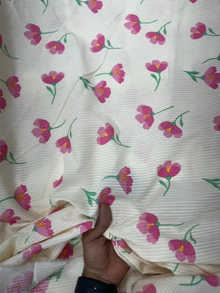 Lime Cotton Stripe Floral Print