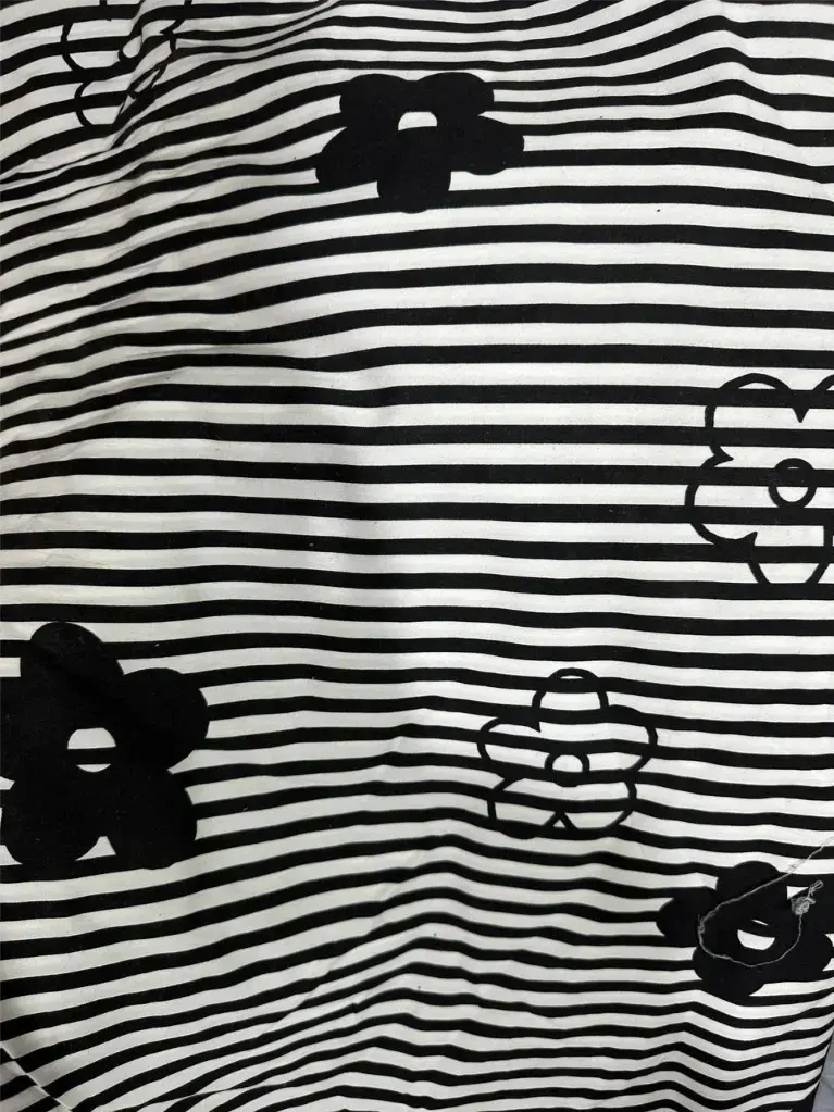 Black And White Check Floral Print Cotton Fabric