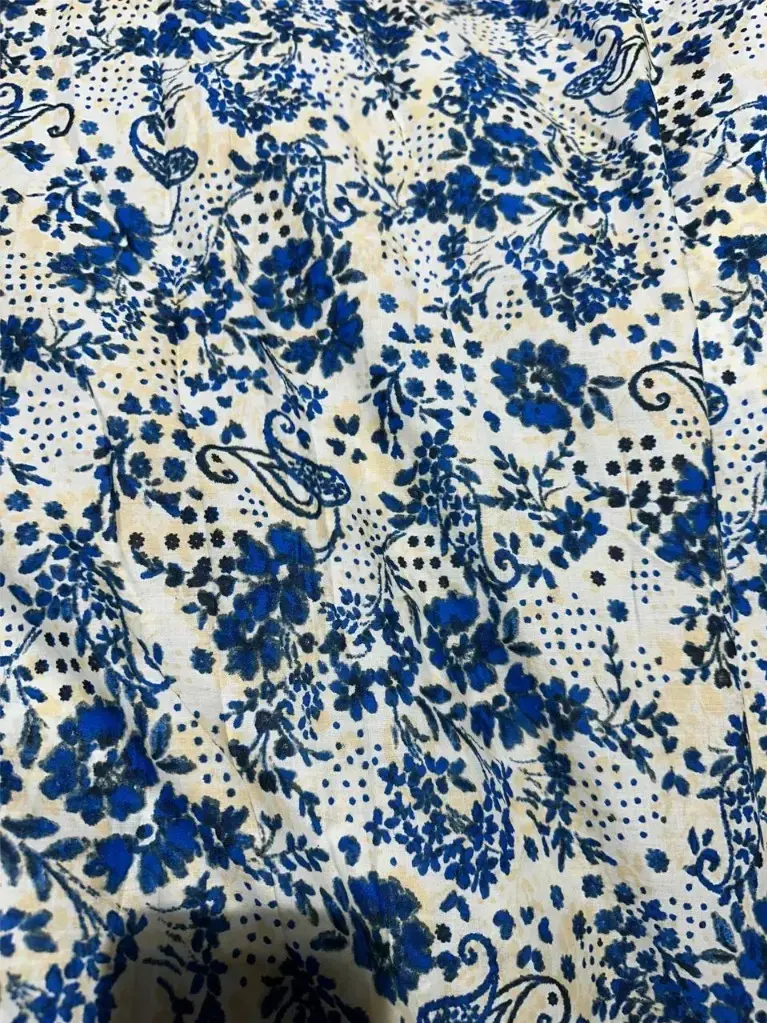 Cotton Blue and Off-White Floral Print
