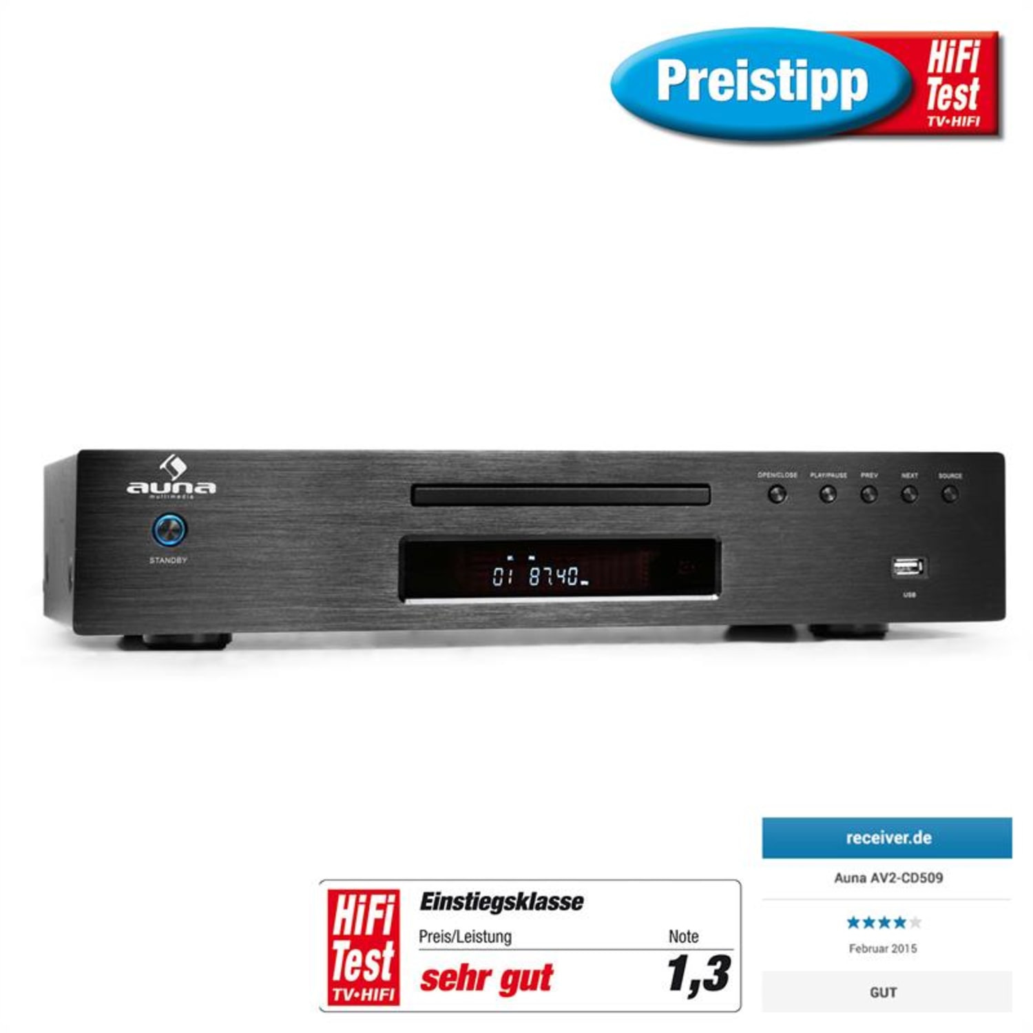 Mp3-cd-speler Auna AV2-CD509 USB-MP3 Zwart Metallic