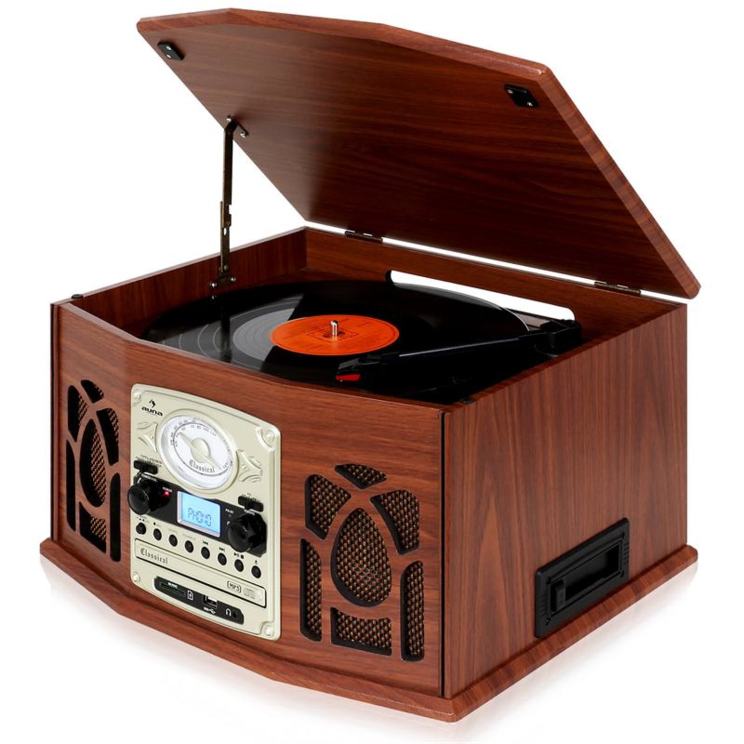 NR-620 RETRO GRAMOFON CD MP3 USB SD - SMEĐI Drvo trešnje