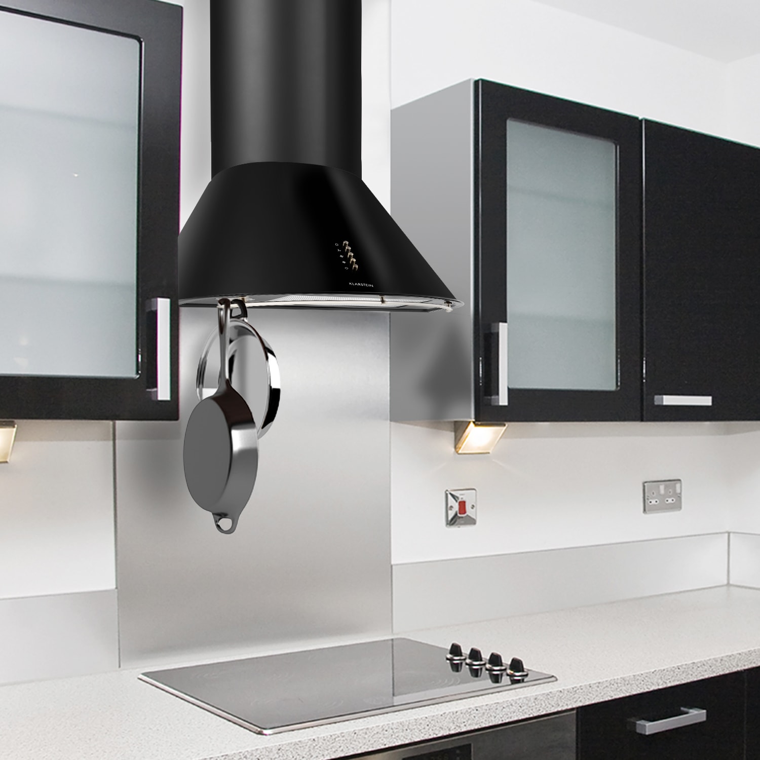 Lumio Primo cappa aspirante retrò, 60 cm, 490 m³/h, luci LED Nero Opaco