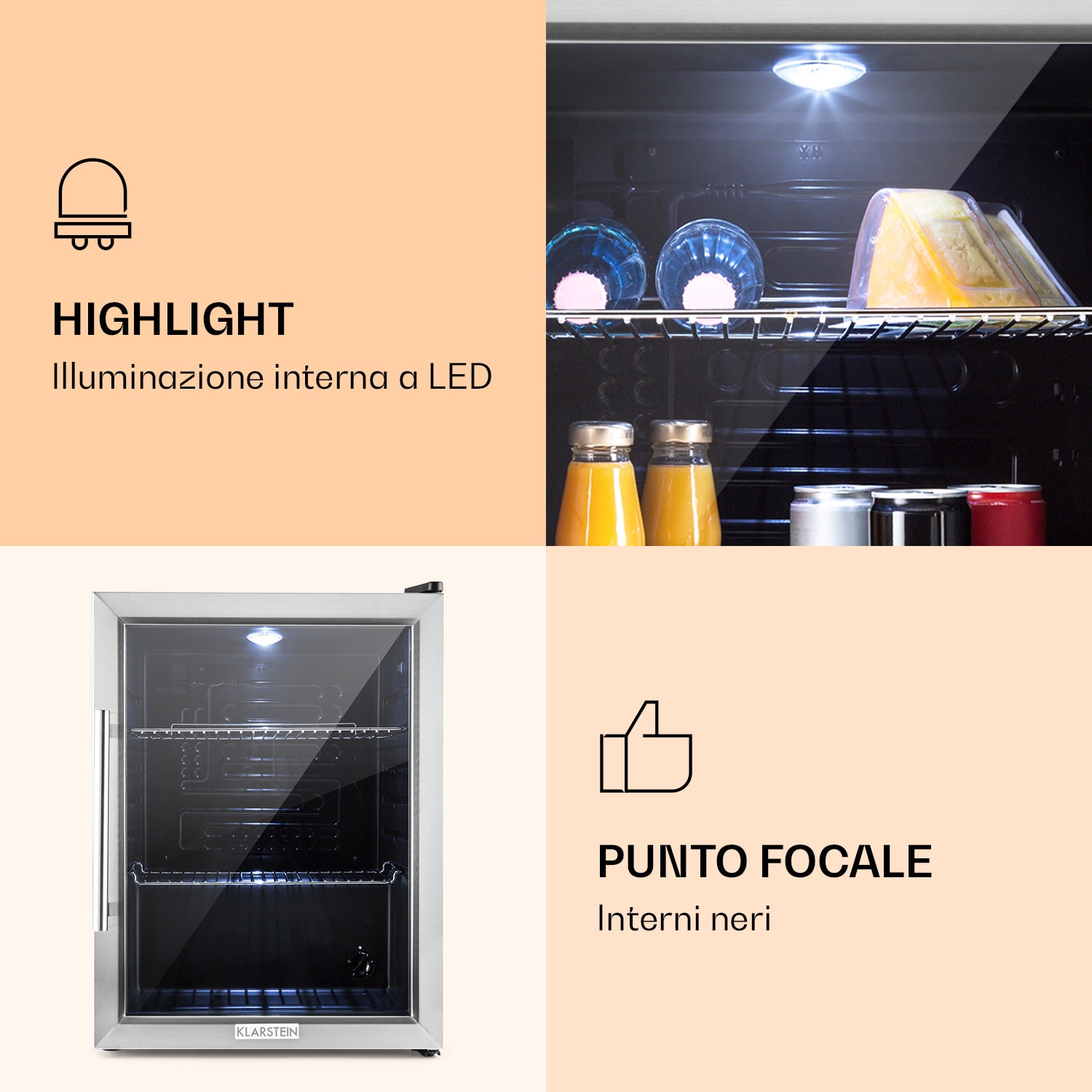 Beersafe XL - Frigorifero, 60 litri, 2 ripiani, sportello panoramico in vetro, acciaio inox 60 Ltr | Acciaio inox