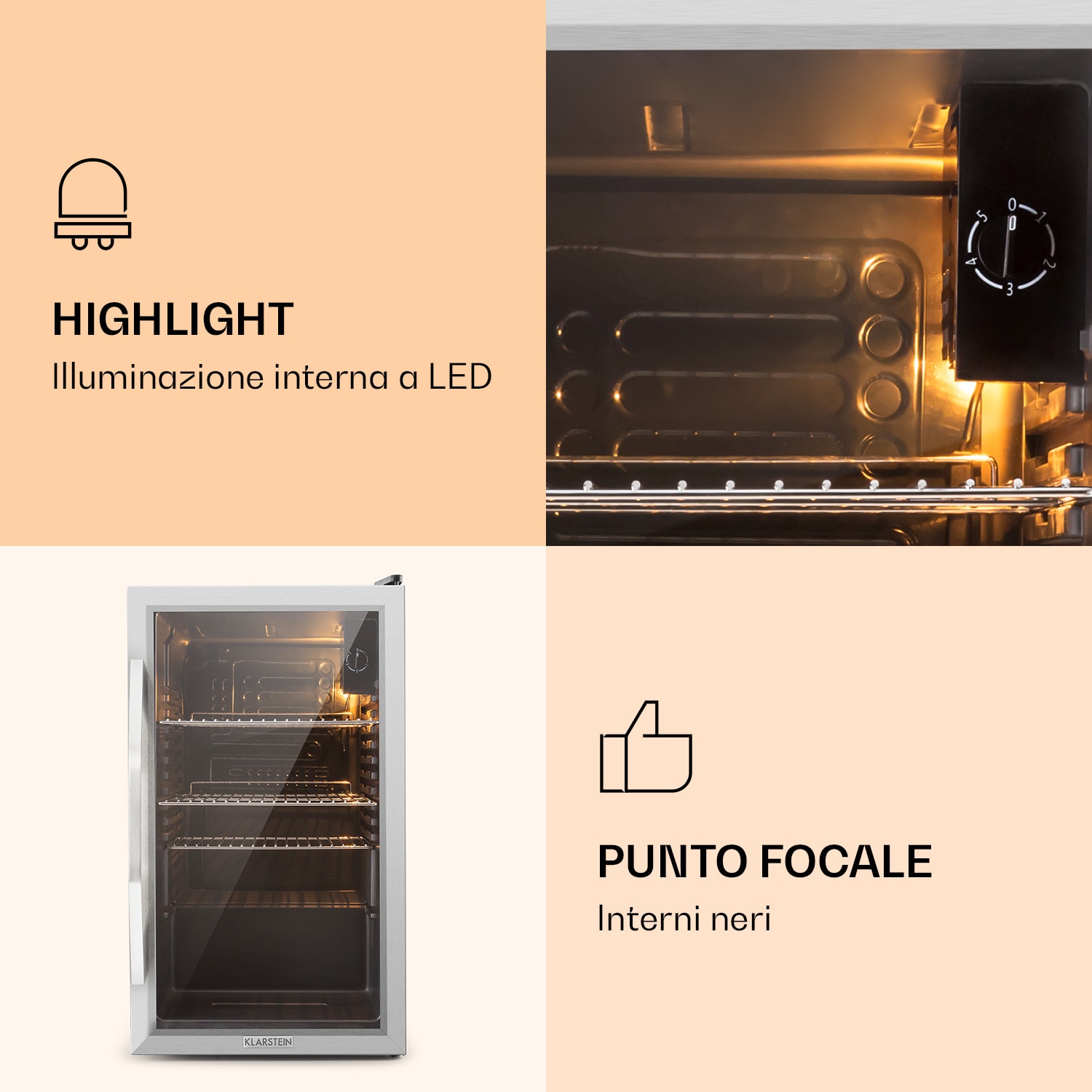 Beersafe XXL - Frigorifero, 80 litri, 3 ripiani, sportello panoramico in vetro, acciaio inox 80 Ltr | Acciaio inox