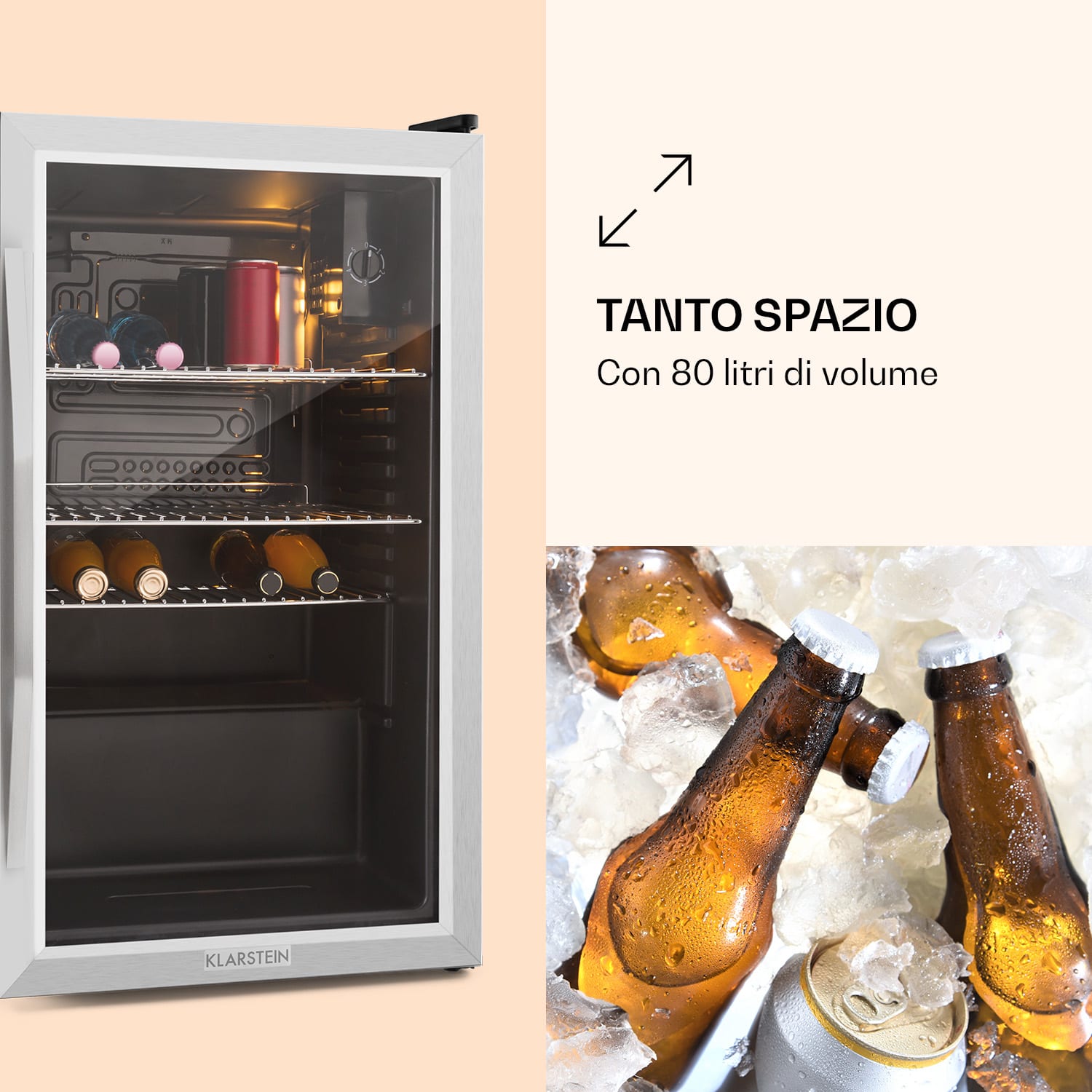 Beersafe XXL - Frigorifero, 80 litri, 3 ripiani, sportello panoramico in vetro, acciaio inox 80 Ltr | Acciaio inox