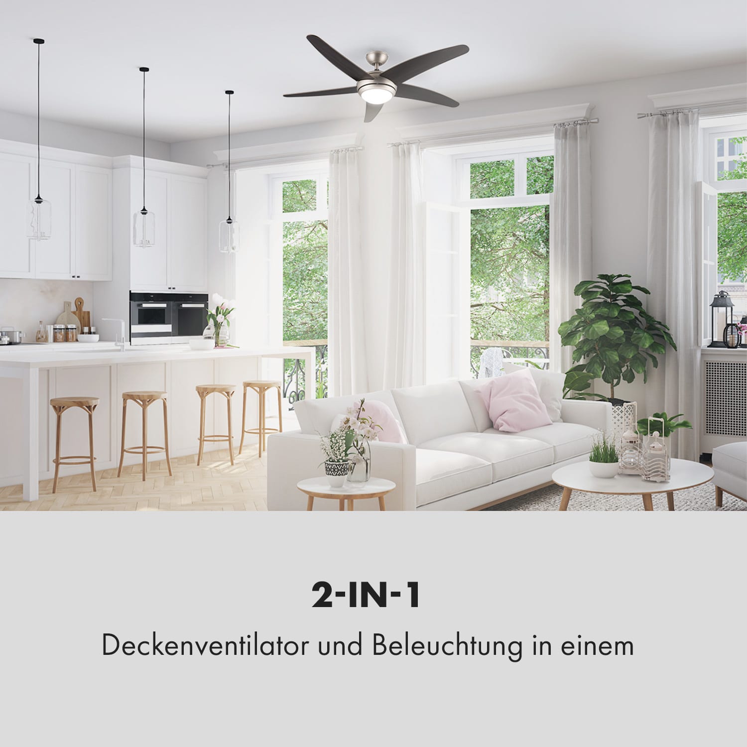 Bolero Ventilatore a Soffitto 2in1 134cm Luce 55W Pale in Noce Telecomando 134 cm (stanze 13–25 m²) | Telecomando | Noce