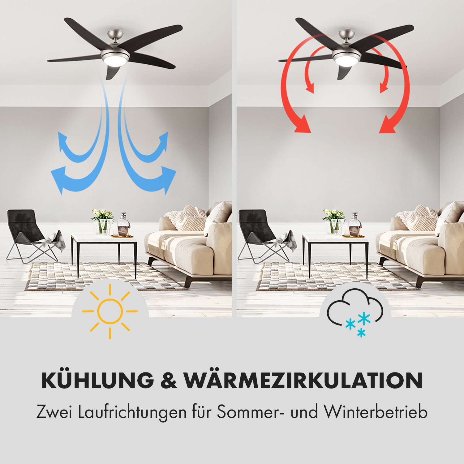 Bolero Ventilatore a Soffitto 2in1 134cm Luce 55W Pale in Noce Telecomando 134 cm (stanze 13–25 m²) | Telecomando | Noce