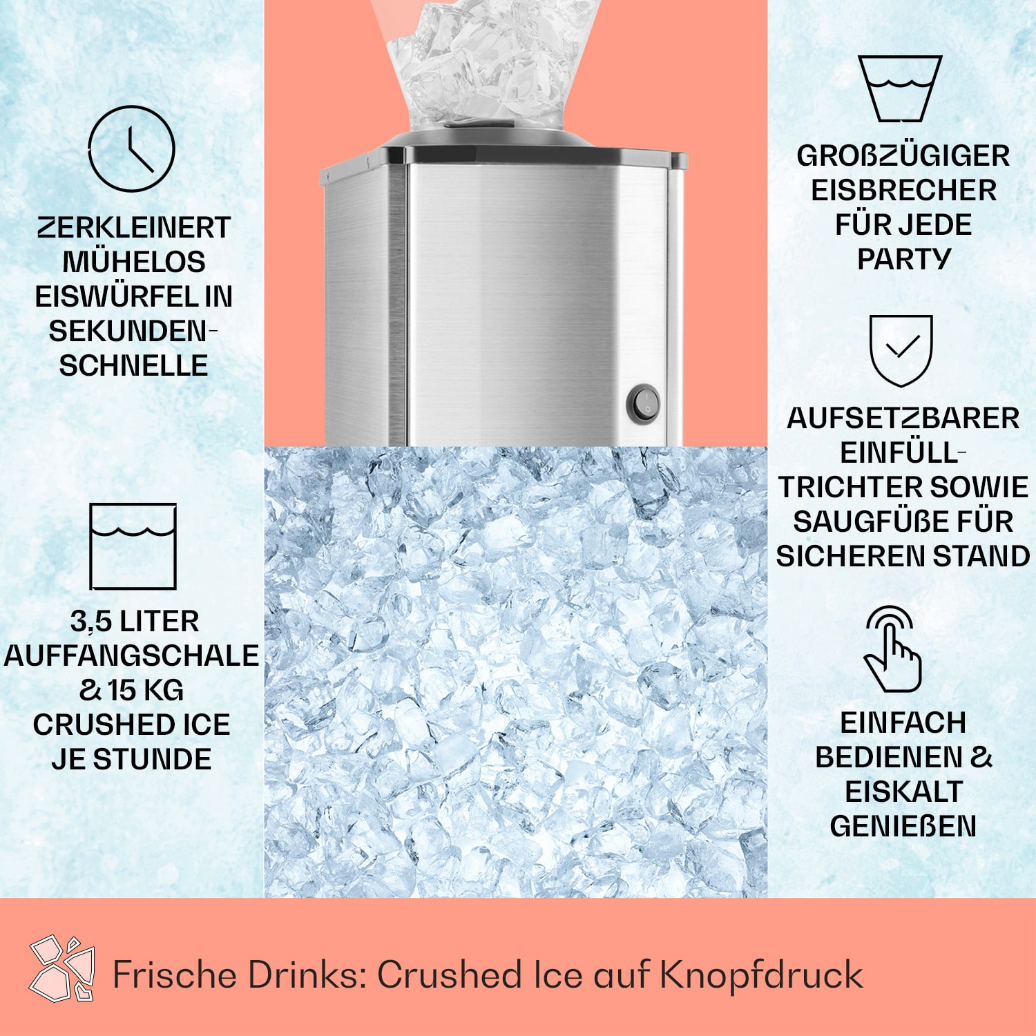Icebreaker Broyeur à glace 15 kg/h 3,5 l récipient acier Argent