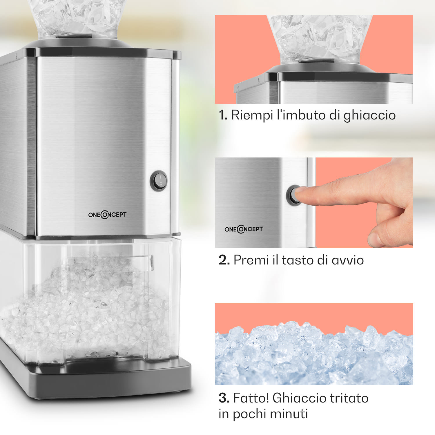 Icebreaker Macchina Tritaghiaccio 15kg/h 3,5 litri Acciaio Inox Argento