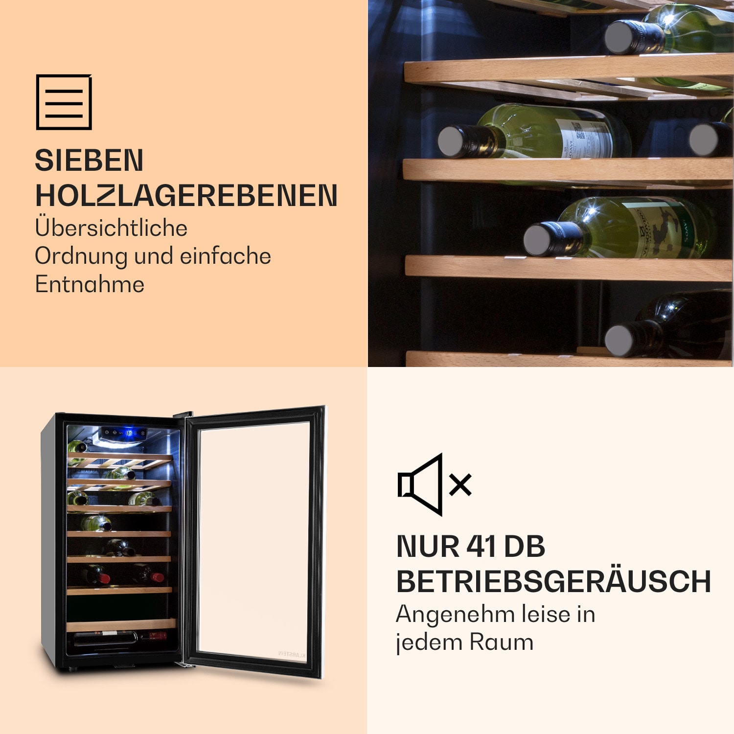 Vinamour 26 Uno Weinkühlschrank 26 Flaschen 88 Liter Edelstahl LED 26 Flaschen | 1 Kühlzone | Edelstahl