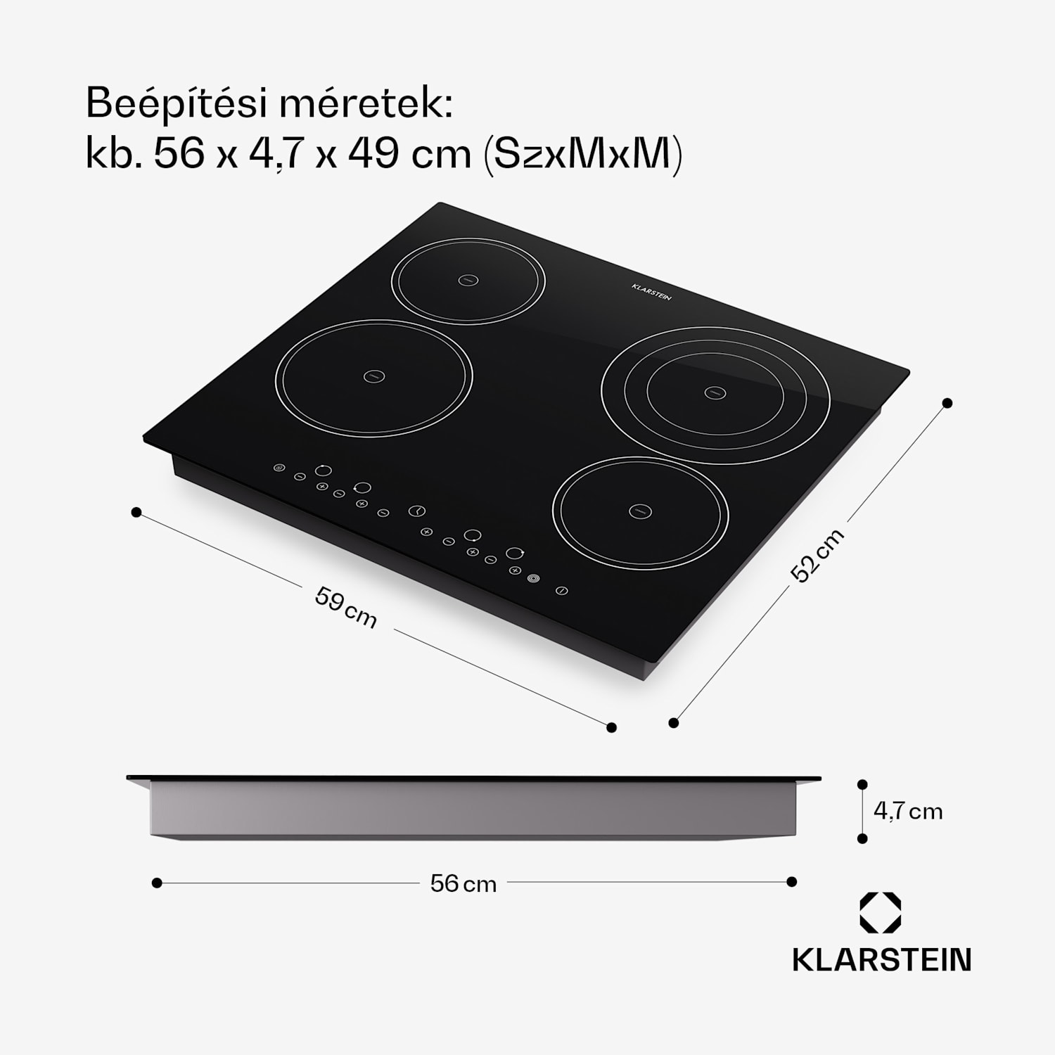 Virtuosa, beépített főzőlap, 6500 W, 59 x 52 cm, üvegkerámia 
