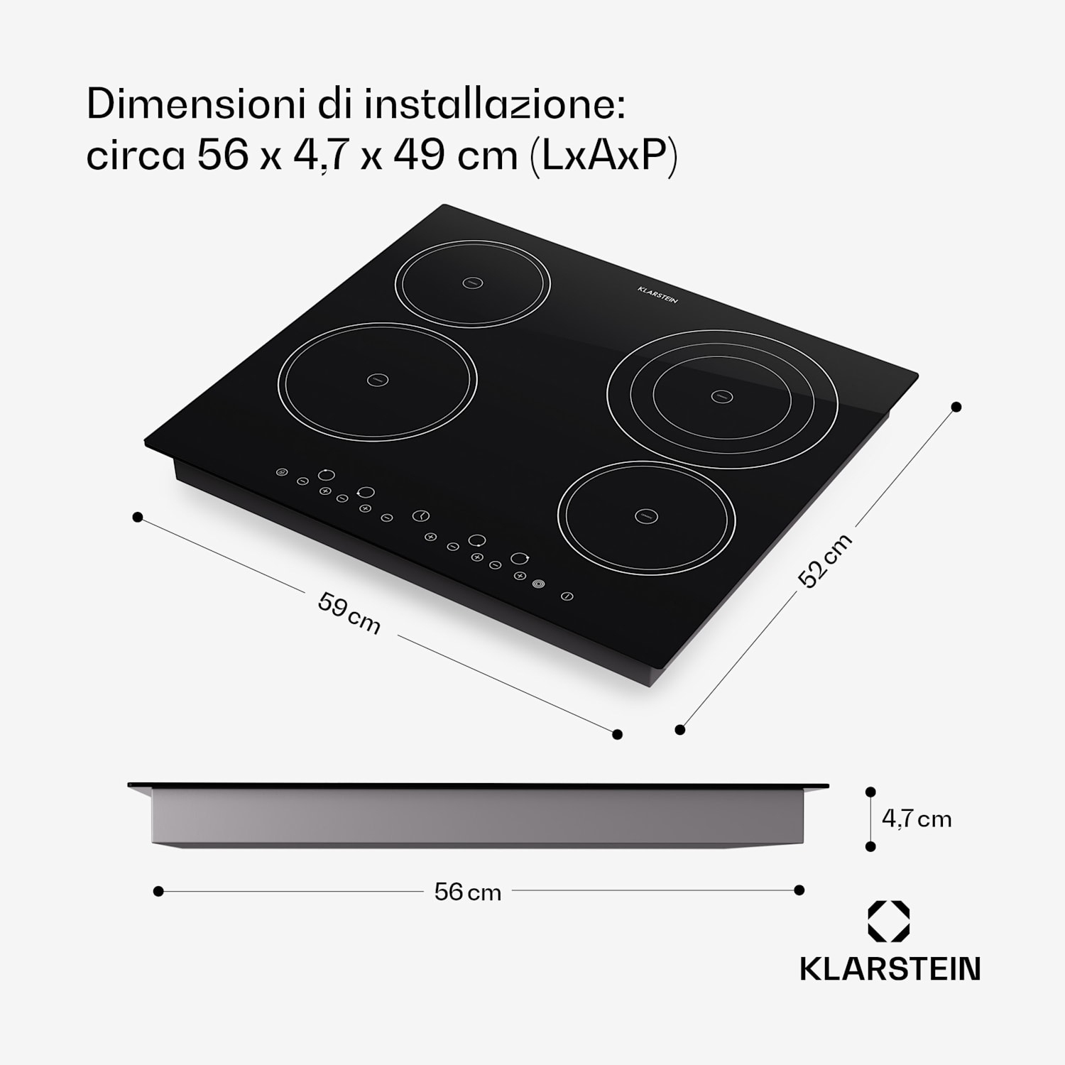 Virtuosa Piano Cottura Vetroceramica 6500W 59x52cm 4 Zone 