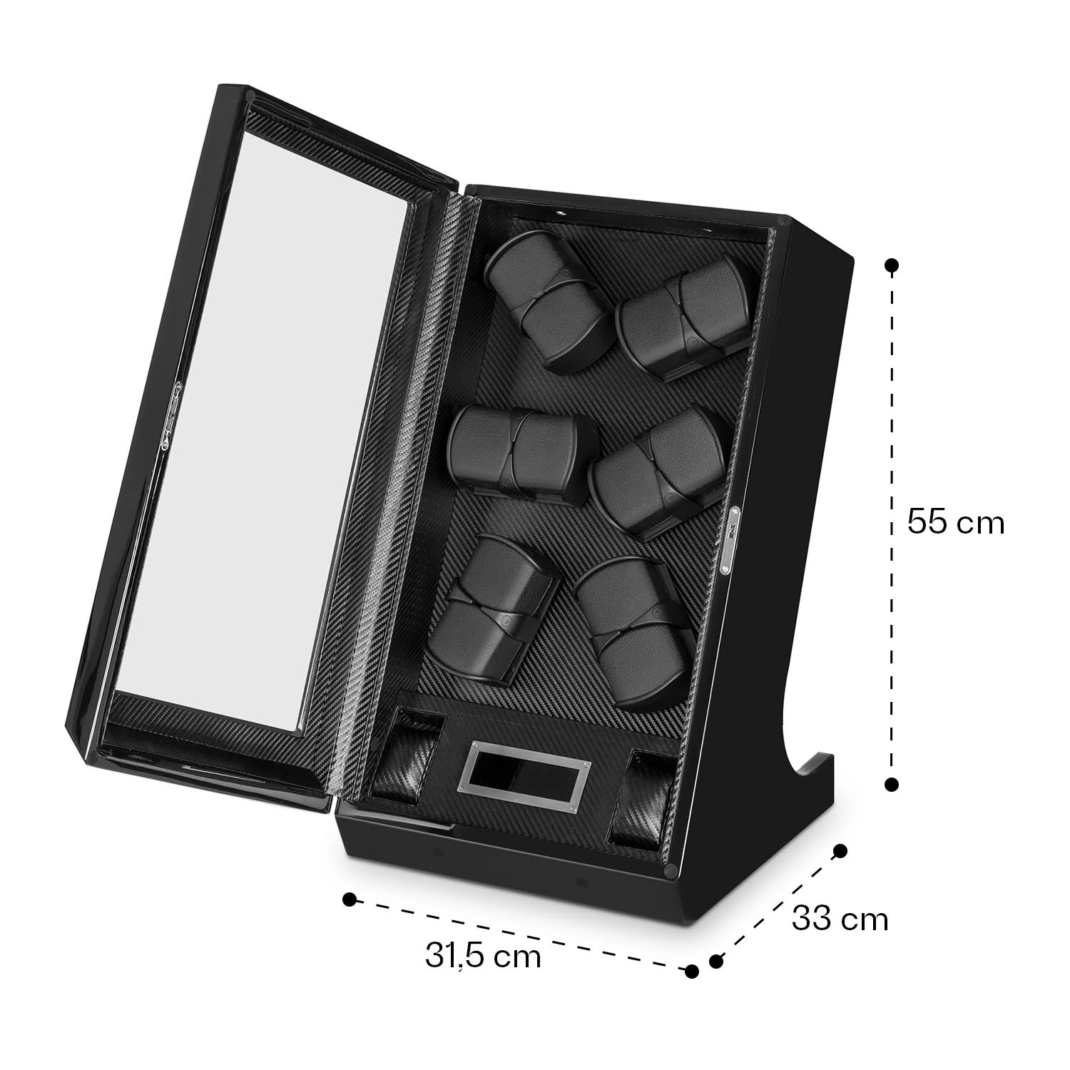 Klingenthal Uhrenbeweger Rechts-Links-Lauf bis 2200U/d 12 Uhren RGB-LED Touch abschließbar Schwarz