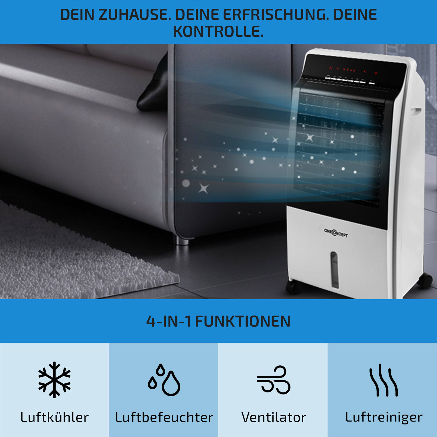 CTR-1 4-in-1 Luftkühler 360 m³/h 65W 7Ltr 3 Stufen Fernbedienung mobil 360 m³/h | Nein | Weiß