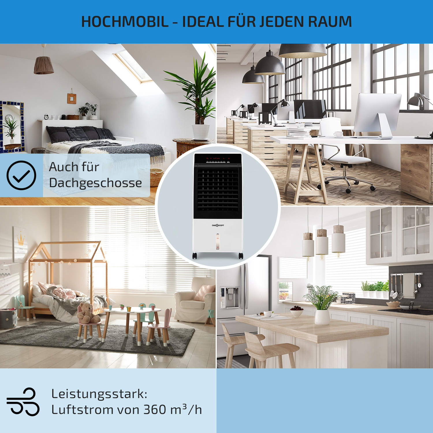 CTR-1 4-in-1 Luftkühler 360 m³/h 65W 7Ltr 3 Stufen Fernbedienung mobil 360 m³/h | Nein | Weiß