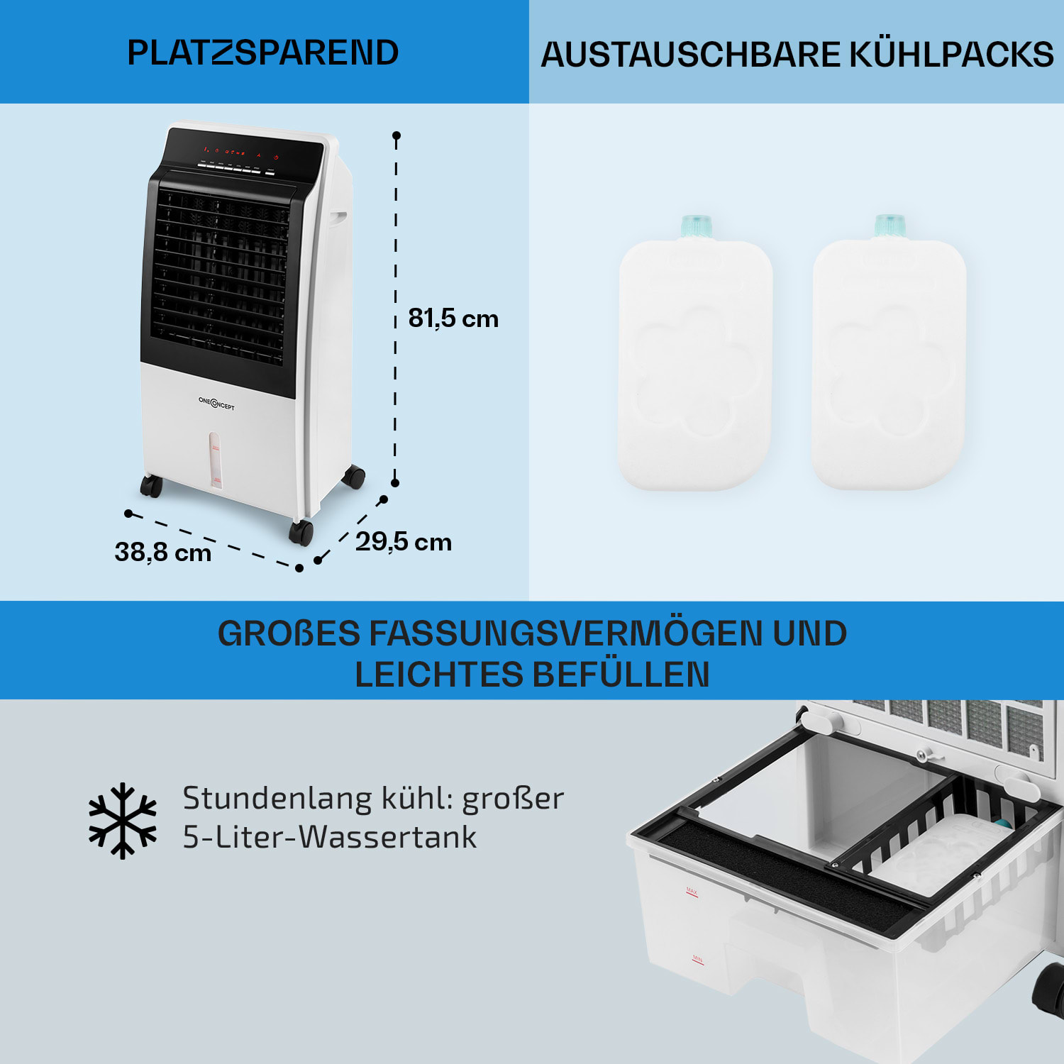 CTR-1 4-in-1 Luftkühler 360 m³/h 65W 7Ltr 3 Stufen Fernbedienung mobil 360 m³/h | Nein | Weiß