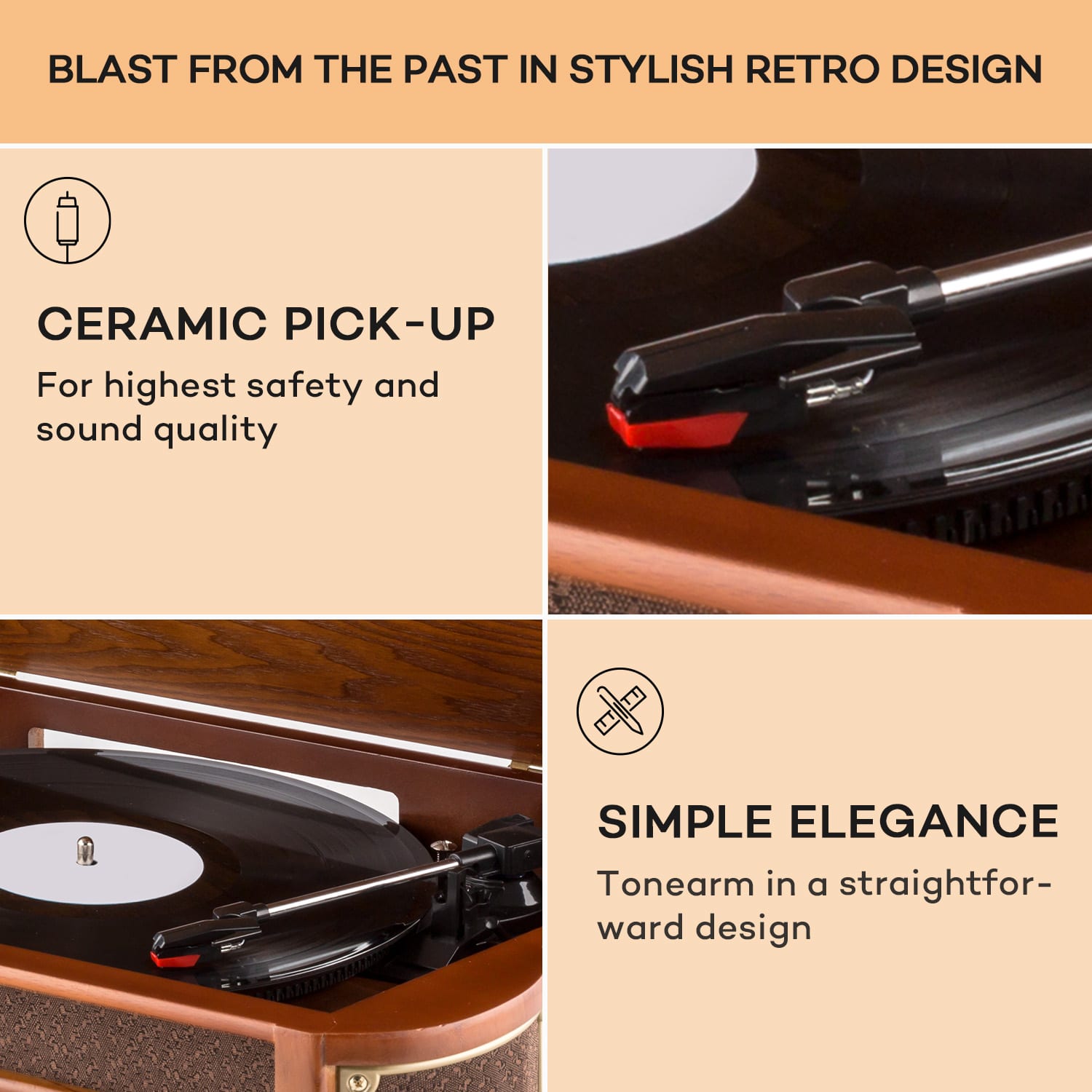 Belle Epoque 1908 DAB Retro-Stereoanlage Plattenspieler DAB+  CD-Player / DAB-Radio | Kirschbaumholz