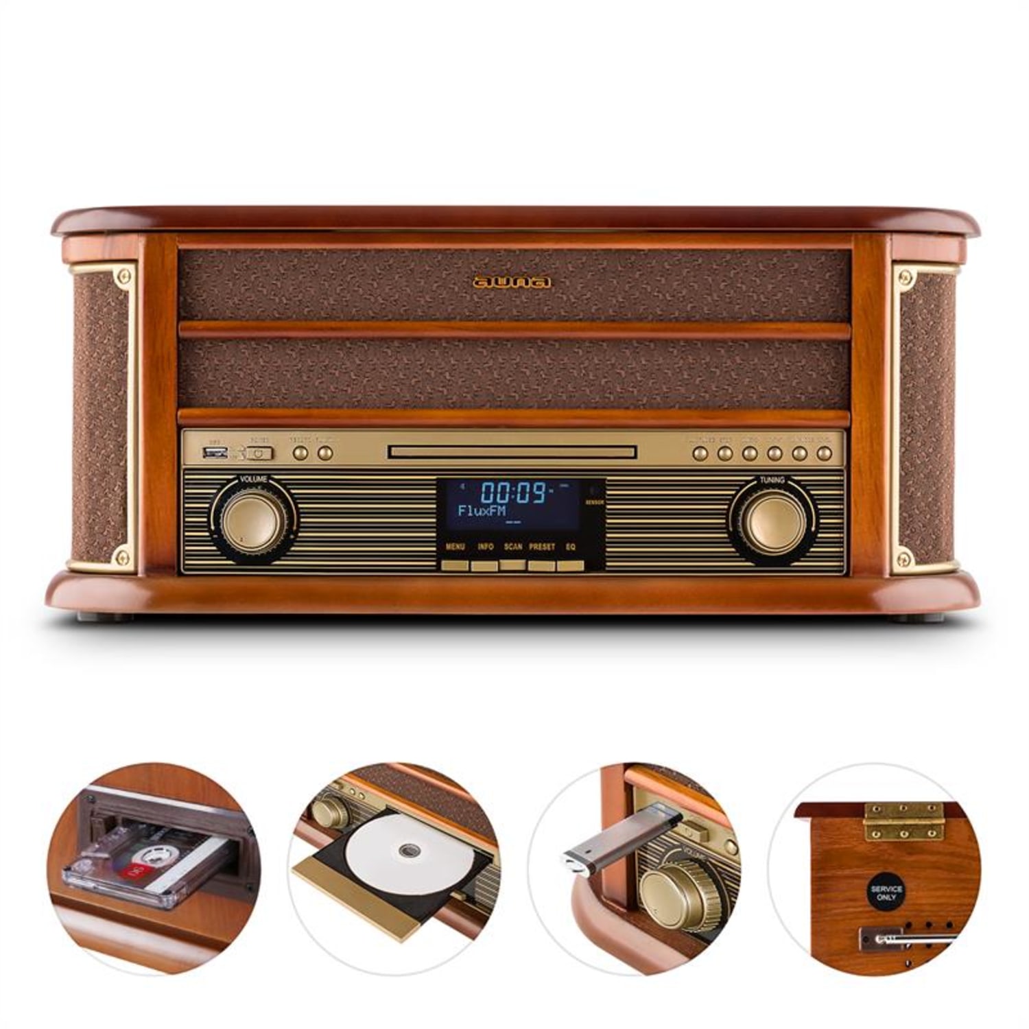 Chaîne stéréo rétro Belle Epoque 1908 DAB Tourne-disque DAB+ CD-Player / DAB-Radio | Bois de Cerisier
