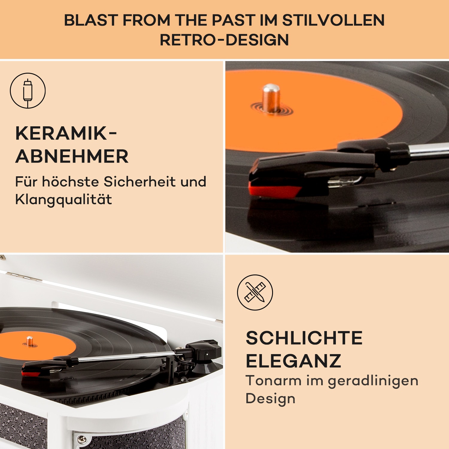Belle Epoque 1908 DAB Retro-Stereoanlage Plattenspieler DAB+ Bluetooth CD-Player / Bluetooth / DAB Radio | Weißes Holz