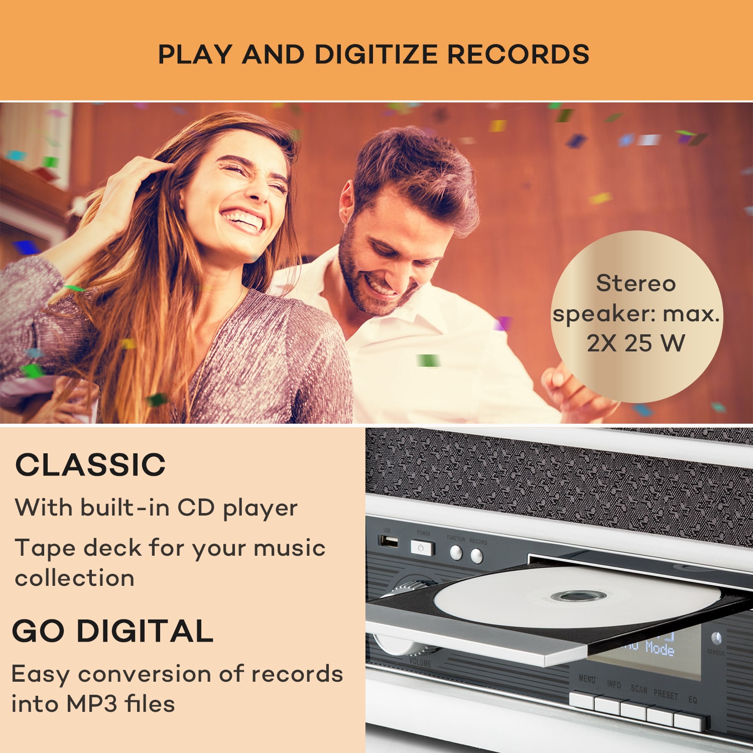 Belle Epoque 1908 DAB Retro Stereo Record Player DAB+ Bluetooth CD player / Bluetooth / DAB radio | White Wood