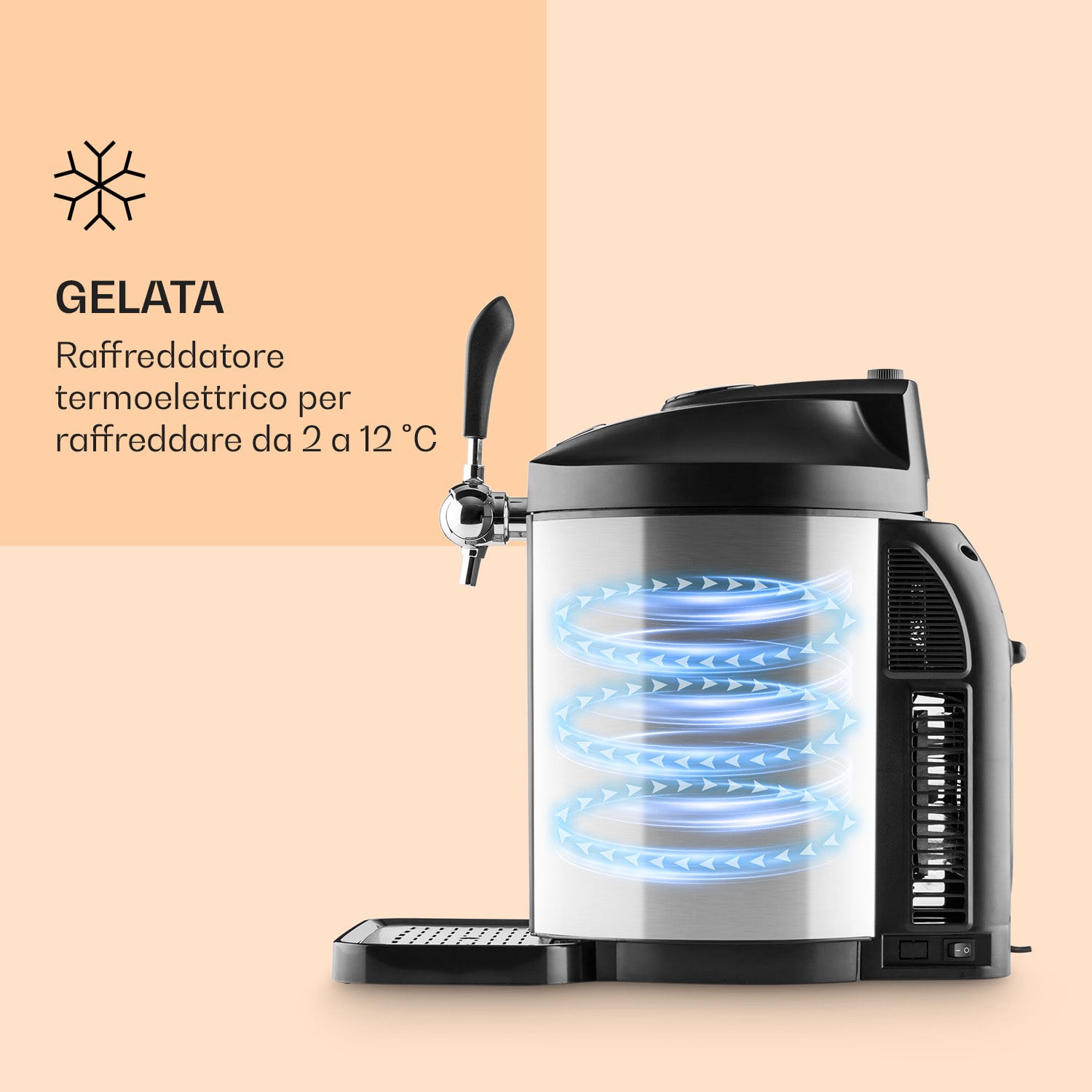Skal - Impianto di spillatura, refrigeratore per birra, fusti da 5 litri, CO2, acciaio inox Nero / Argento metallizzato