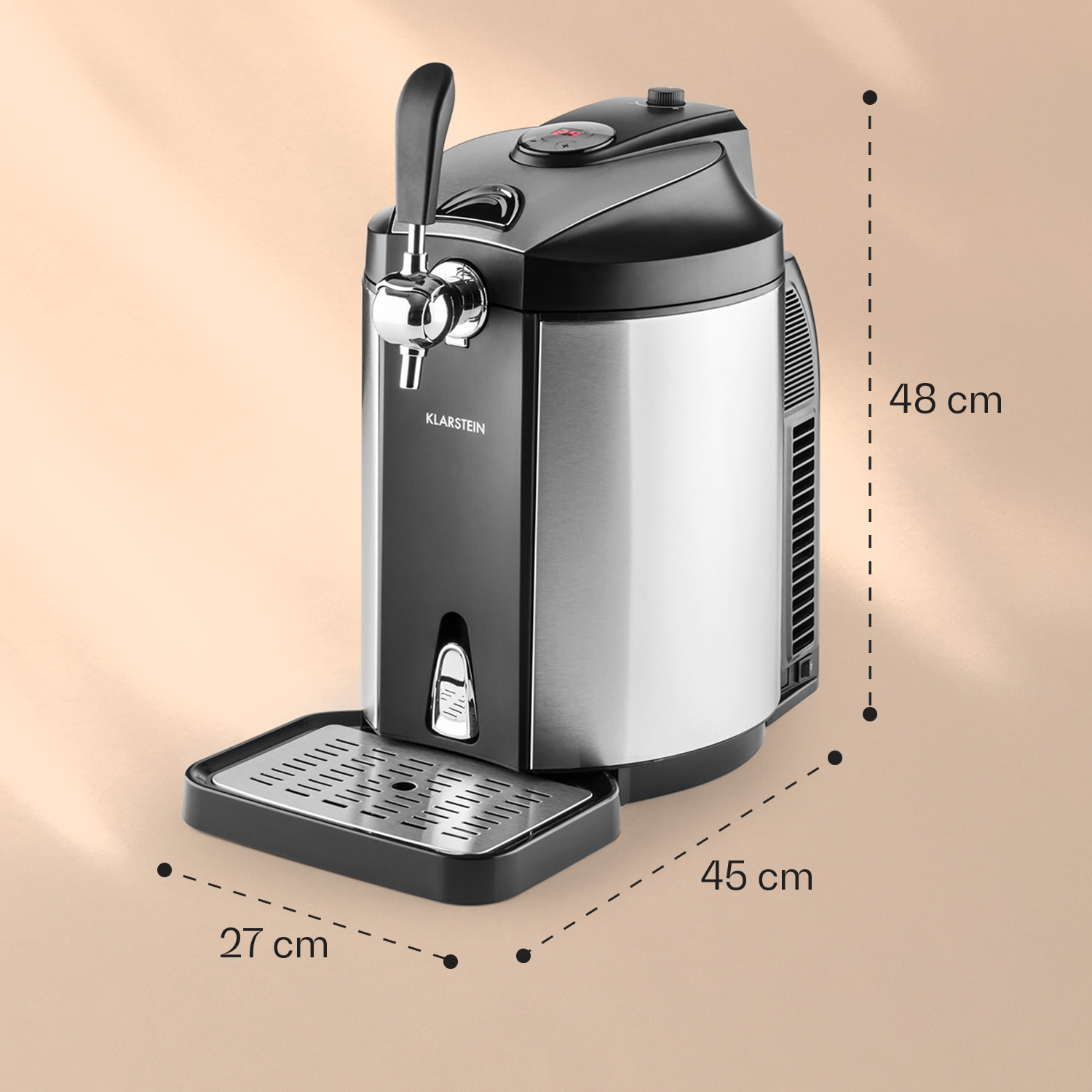 Skal - Impianto di spillatura, refrigeratore per birra, fusti da 5 litri, CO2, acciaio inox Nero / Argento metallizzato