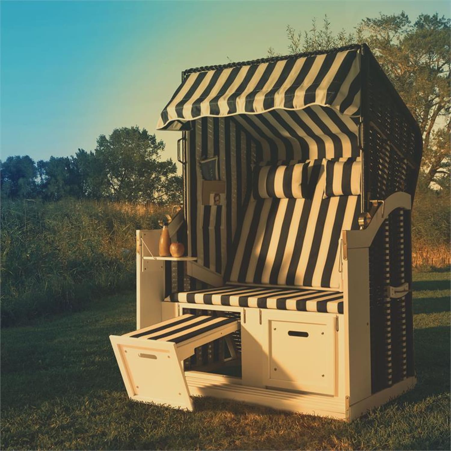 Hiddensee Cabina Sdraio XL 2 Posti a strisce blu/bianco Bianco / Multi