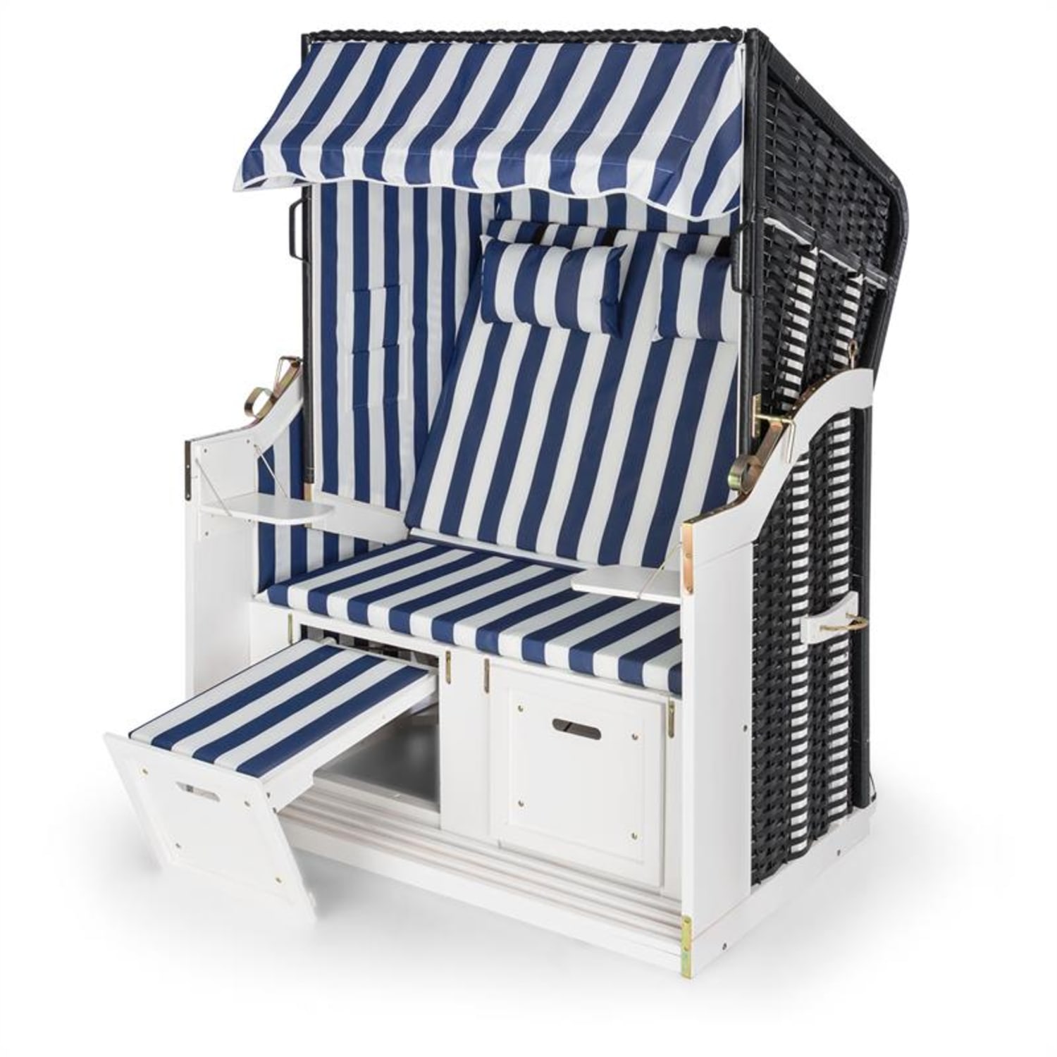 Hiddensee Cabina Sdraio XL 2 Posti a strisce blu/bianco Bianco / Multi
