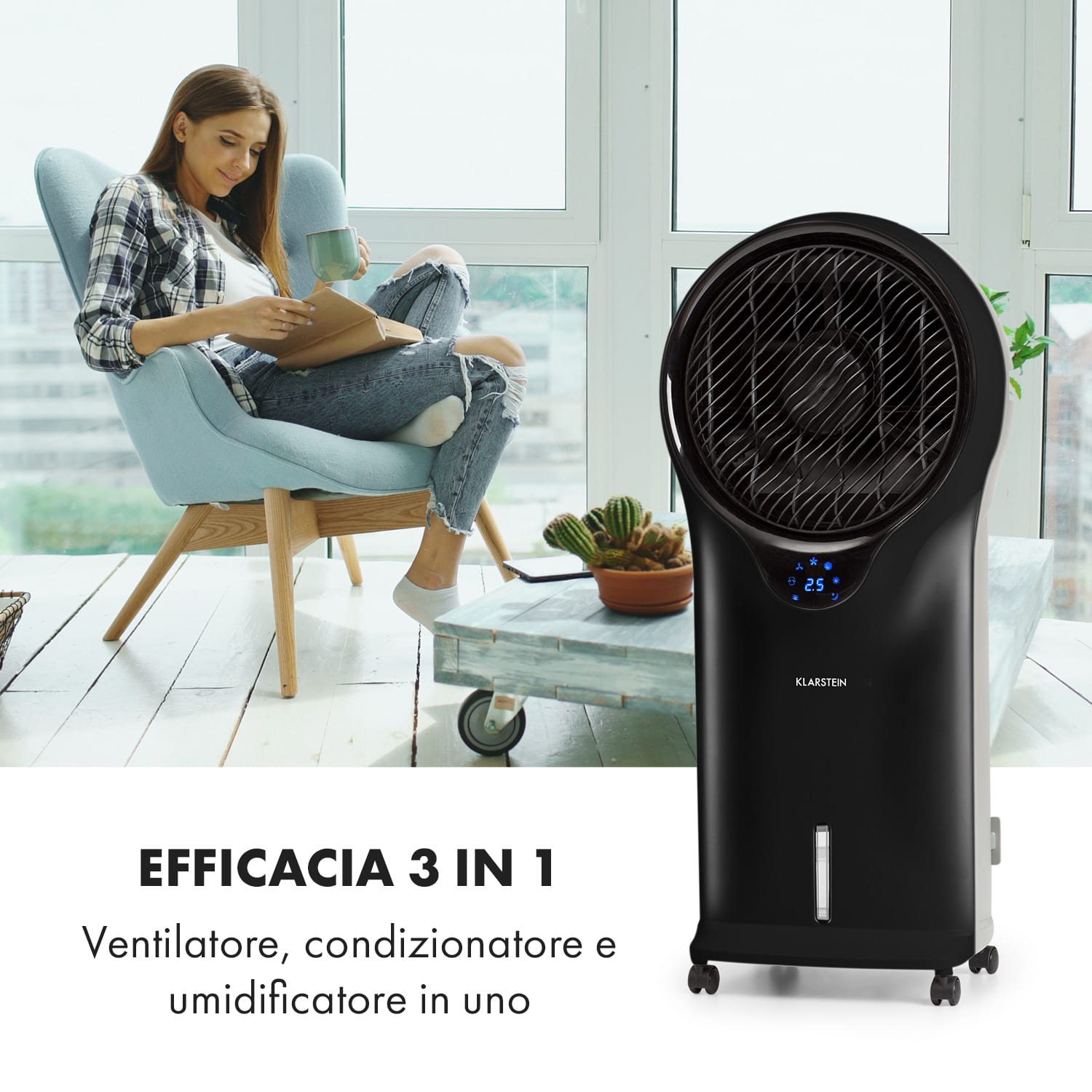 Whirlwind 3 in 1, raffrescatore evaporativo, ventilatore, umidificatore, 1600 m³/h 1600 m³/h | No | Nero