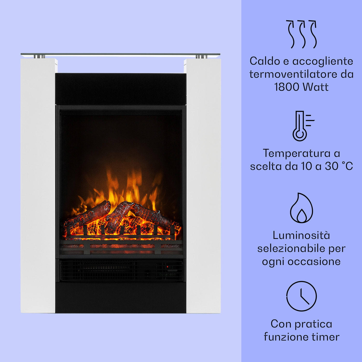 Studio 5 Camino elettrico 900/1800 W Telecomando Bianco