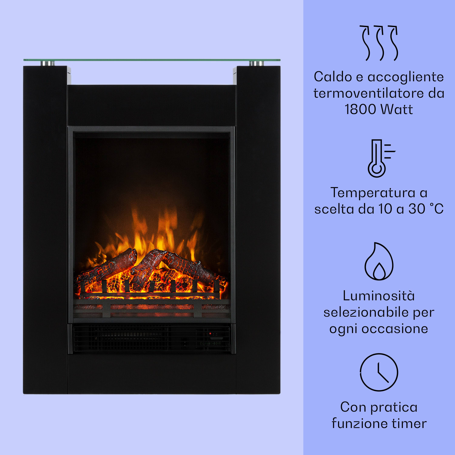 Studio 5 Camino elettrico 900/1800 W Telecomando Nero
