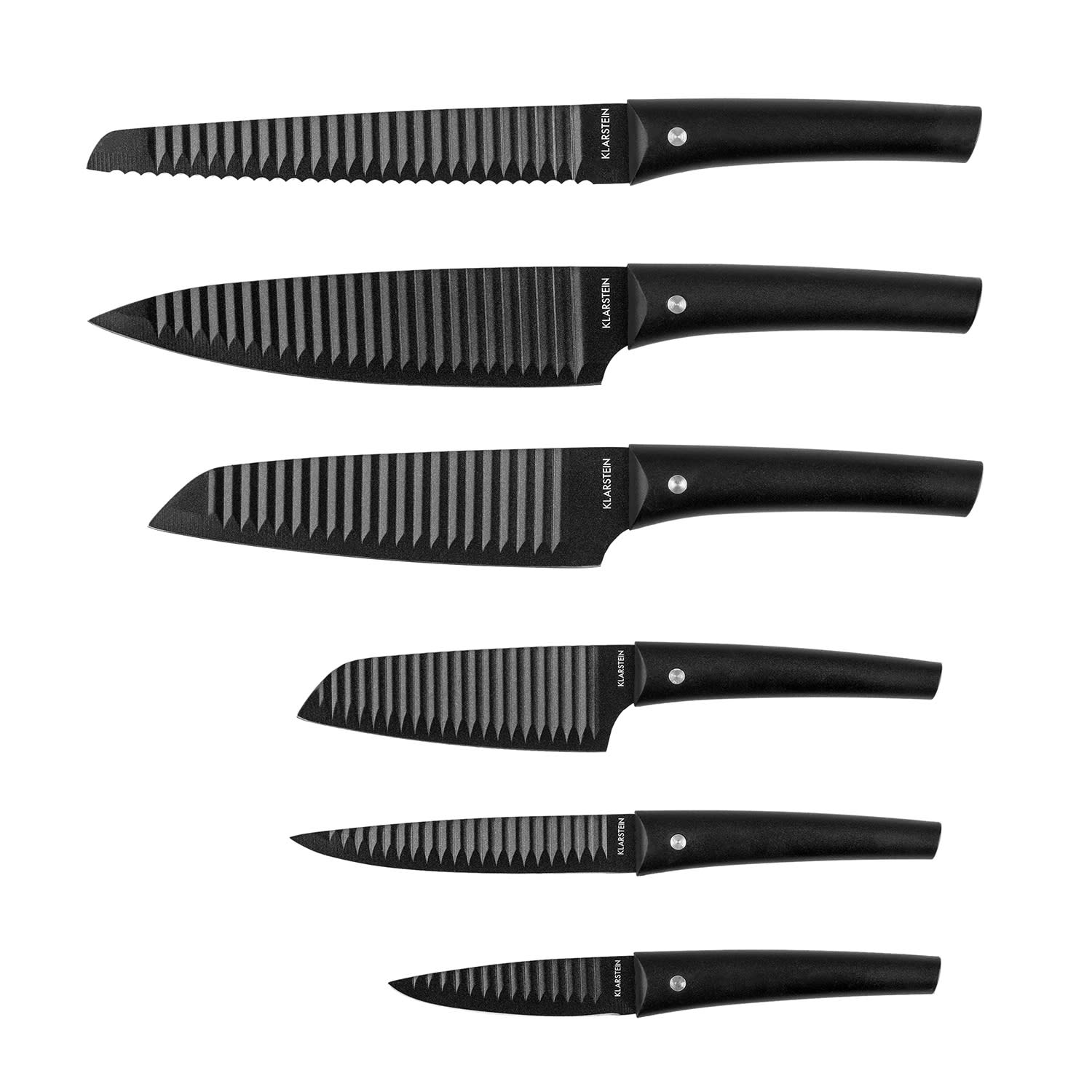 Kissaki - Set di coltelli, magnetico, rivestimento antiaderente, struttura ondulata, nero 
