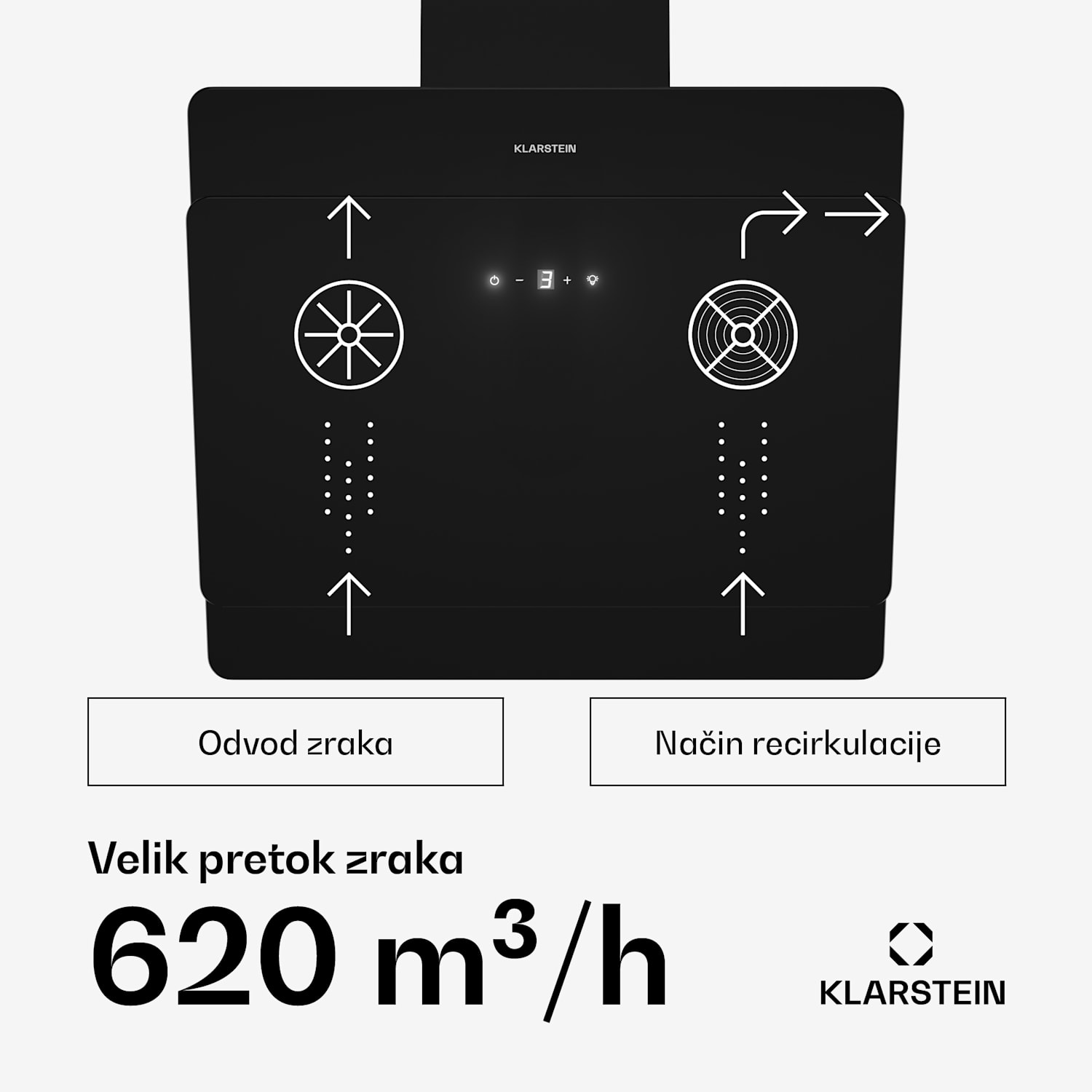 Aurica 60, kuhinjska napa, 165W, 3 stopnje, 620 m³/h, LED, steklo, črne barve 60 cm | no_replacement_filter | Črna