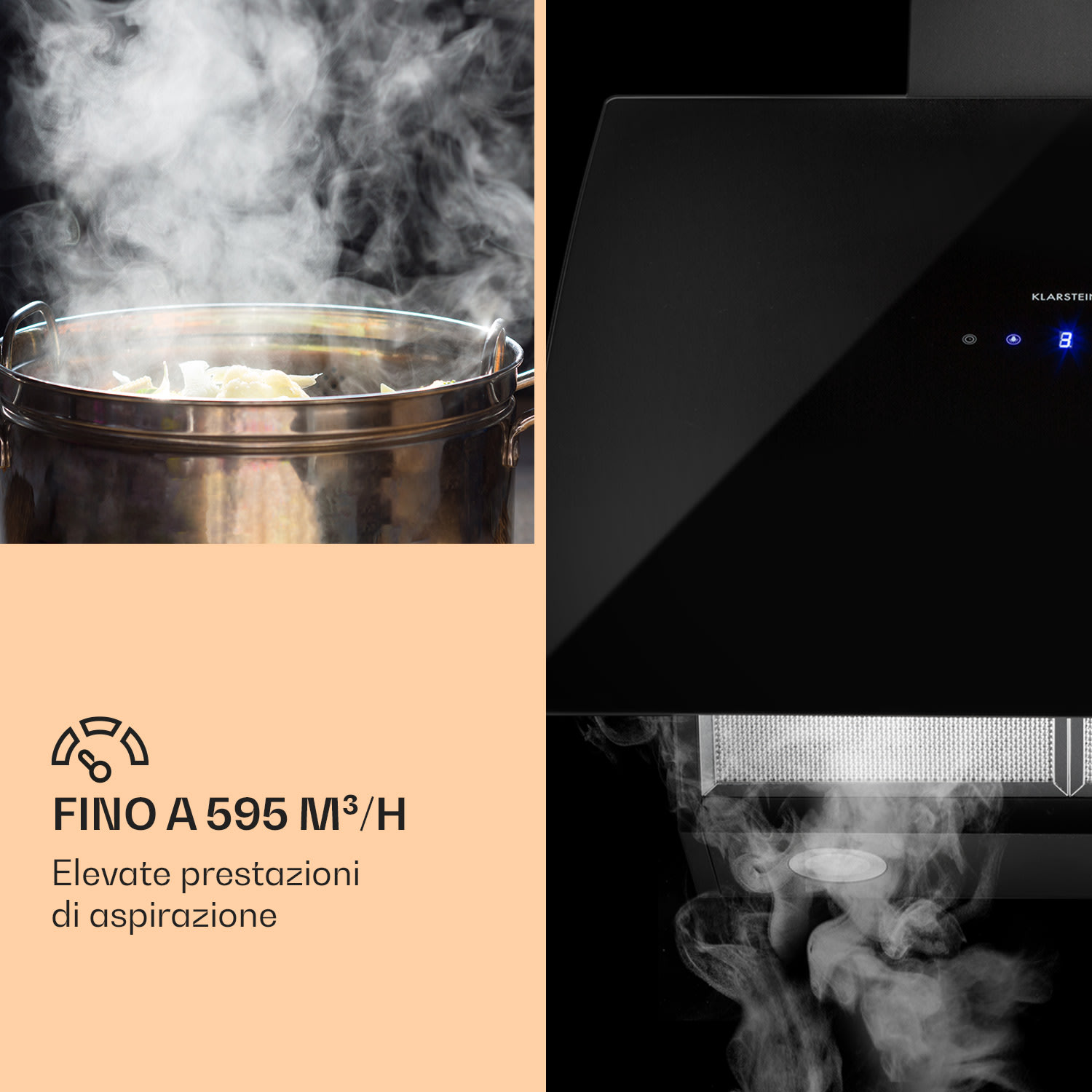 Annabelle 60 - Cappa aspirante, vetro, 595 m³/h, pannello touch, nero 60 cm | Nero