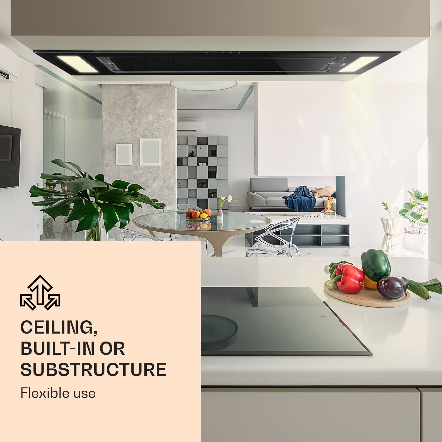 Remy - Cappa a soffitto, 90 cm, 619 m³/h, 230 W, 3 livelli, telecomando Senza filtro di ricambio | Nero