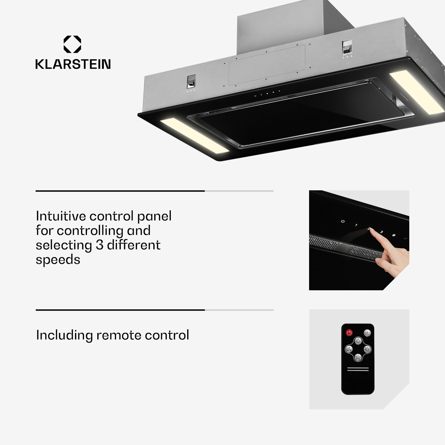 Remy ceiling hood 90 cm 619 m³/h 230W 3 levels remote control Without replacement filter | Black