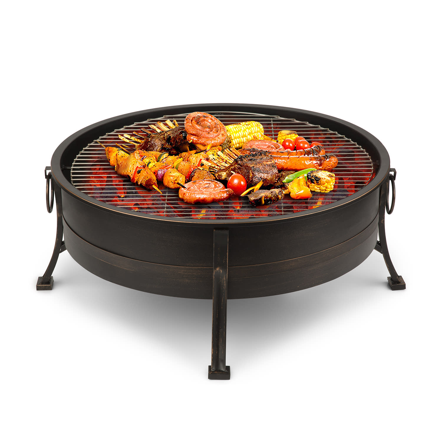 Catania 2-in-1-Feuerschale Ø80cm Funkenschutz Ø70cm Grill Stahl antik Antik-Schwarz