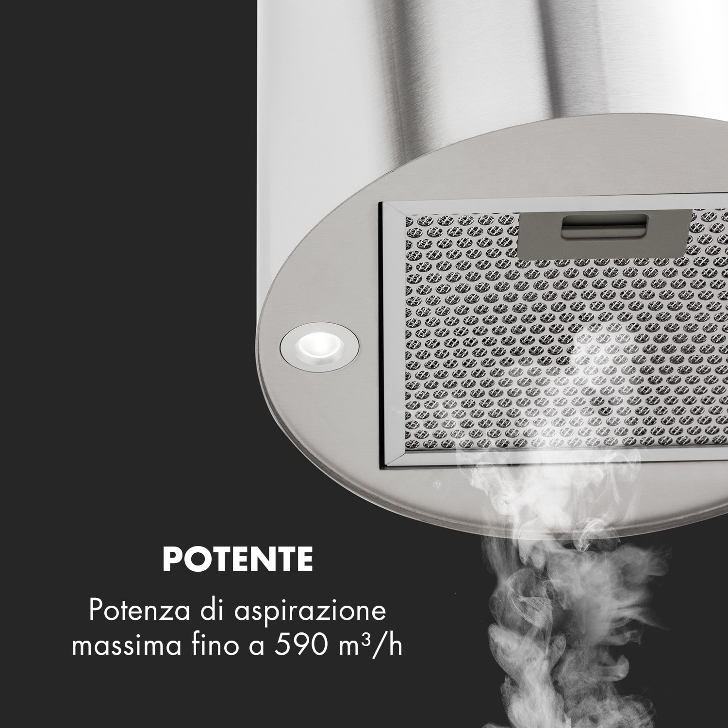 Barett - Cappa aspirante a isola, Ø 35 cm, ricircolo, 558 m³/h, LED, filtri ai carboni attivi Acciaio inox