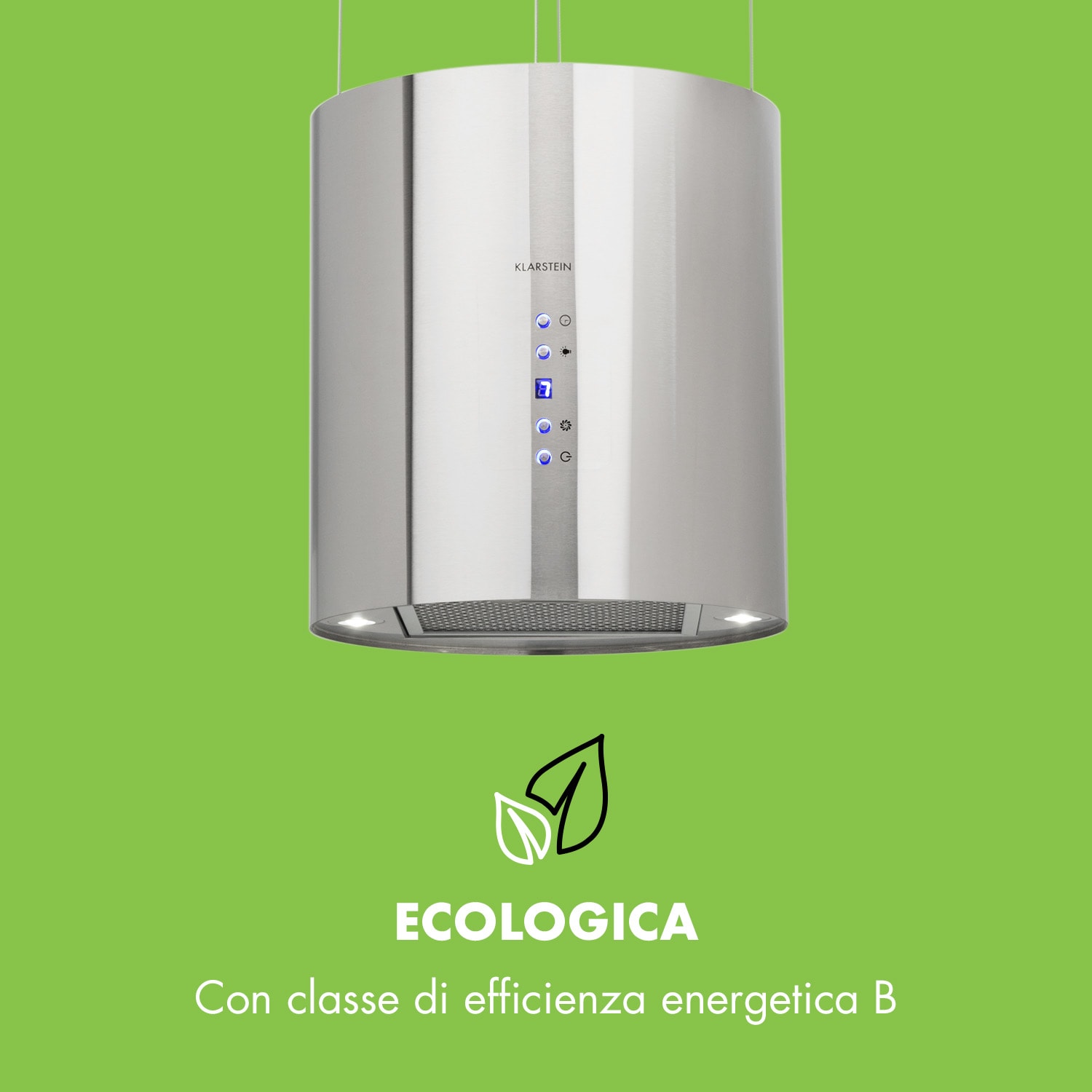 Barett - Cappa aspirante a isola, Ø 35 cm, ricircolo, 558 m³/h, LED, filtri ai carboni attivi Acciaio inox