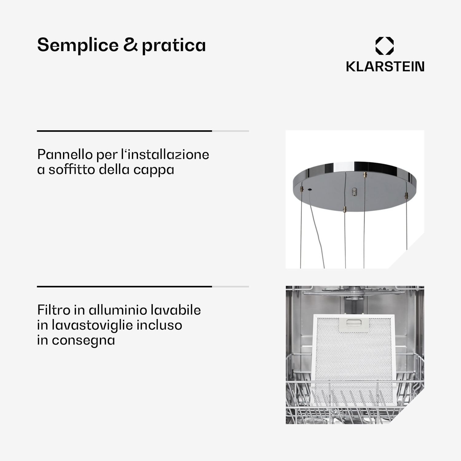 Barett - Cappa aspirante a isola, Ø 35 cm, ricircolo, 558 m³/h, LED, filtri ai carboni attivi Bianco