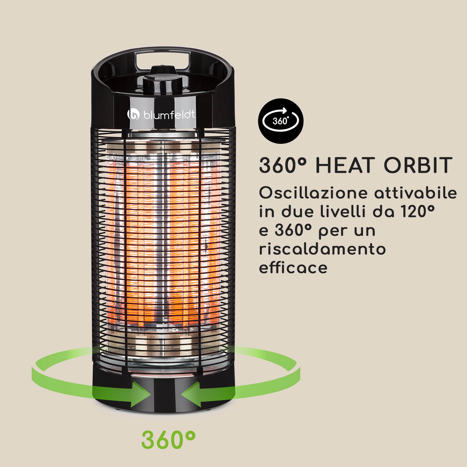 Heat Guru 360 Radiatore da Pavimento 1200/600W 2 Livelli di Calore IPX4 Nero 56 cm