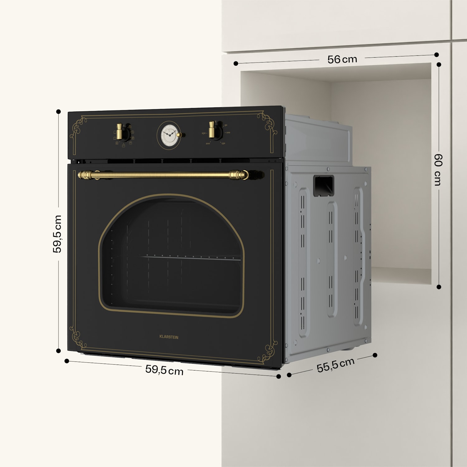 Victoria Einbaubackofen Retro-Design 9 Funktionen 50-250°C schwarz Schwarz