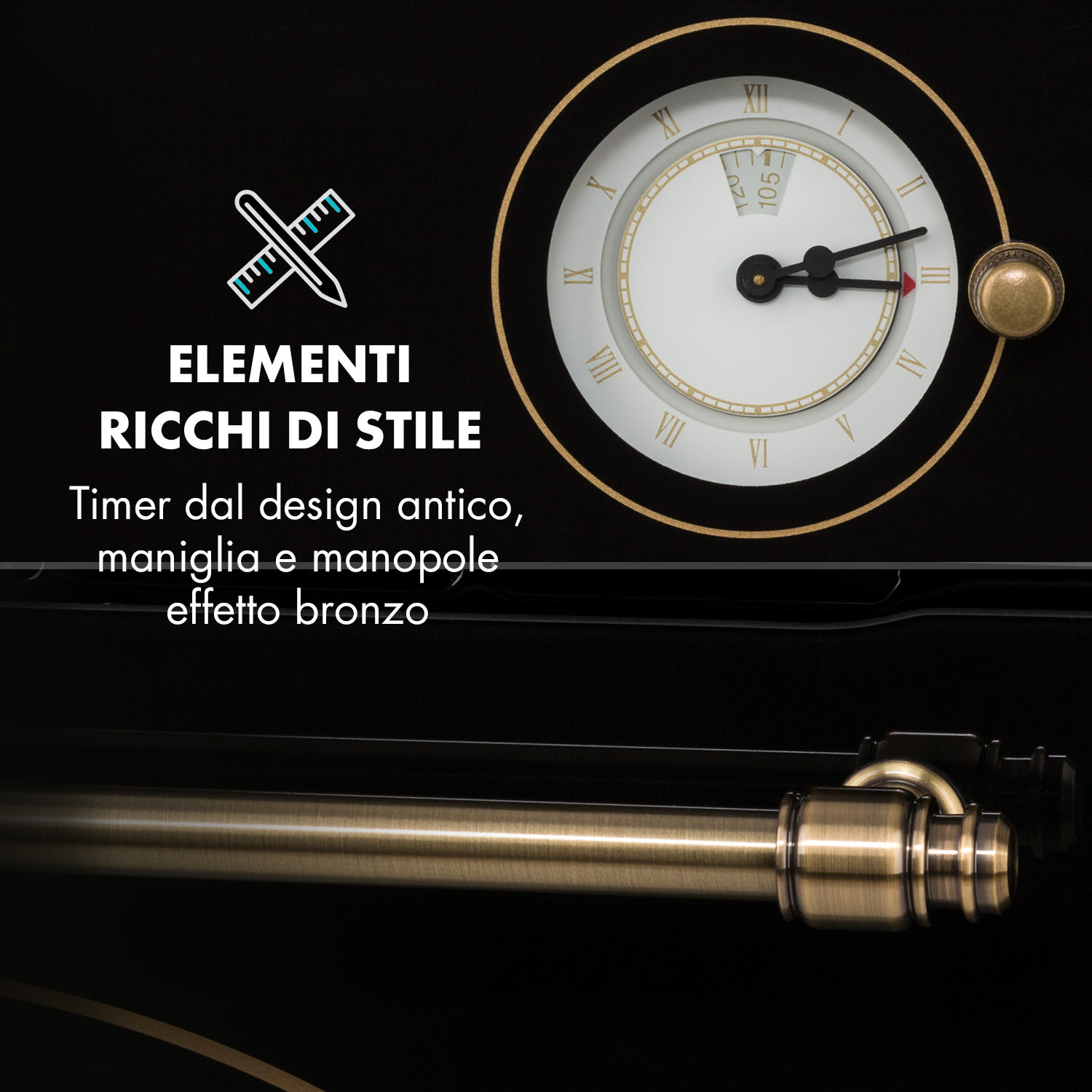 Victoria Forno da Incasso Design Retrò 9 Funzioni  50-250°C Nero Nero