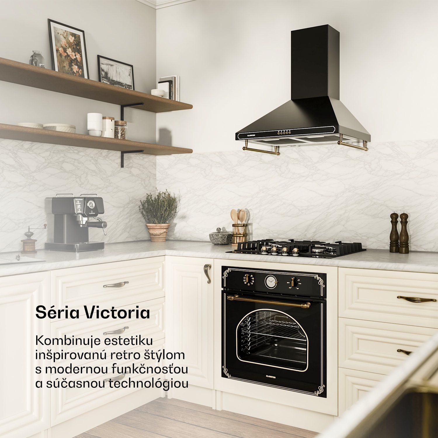 Victoria, vstavaná rúra, retro vzhľad, 9 funkcií, 50 – 250 °C, čierna 