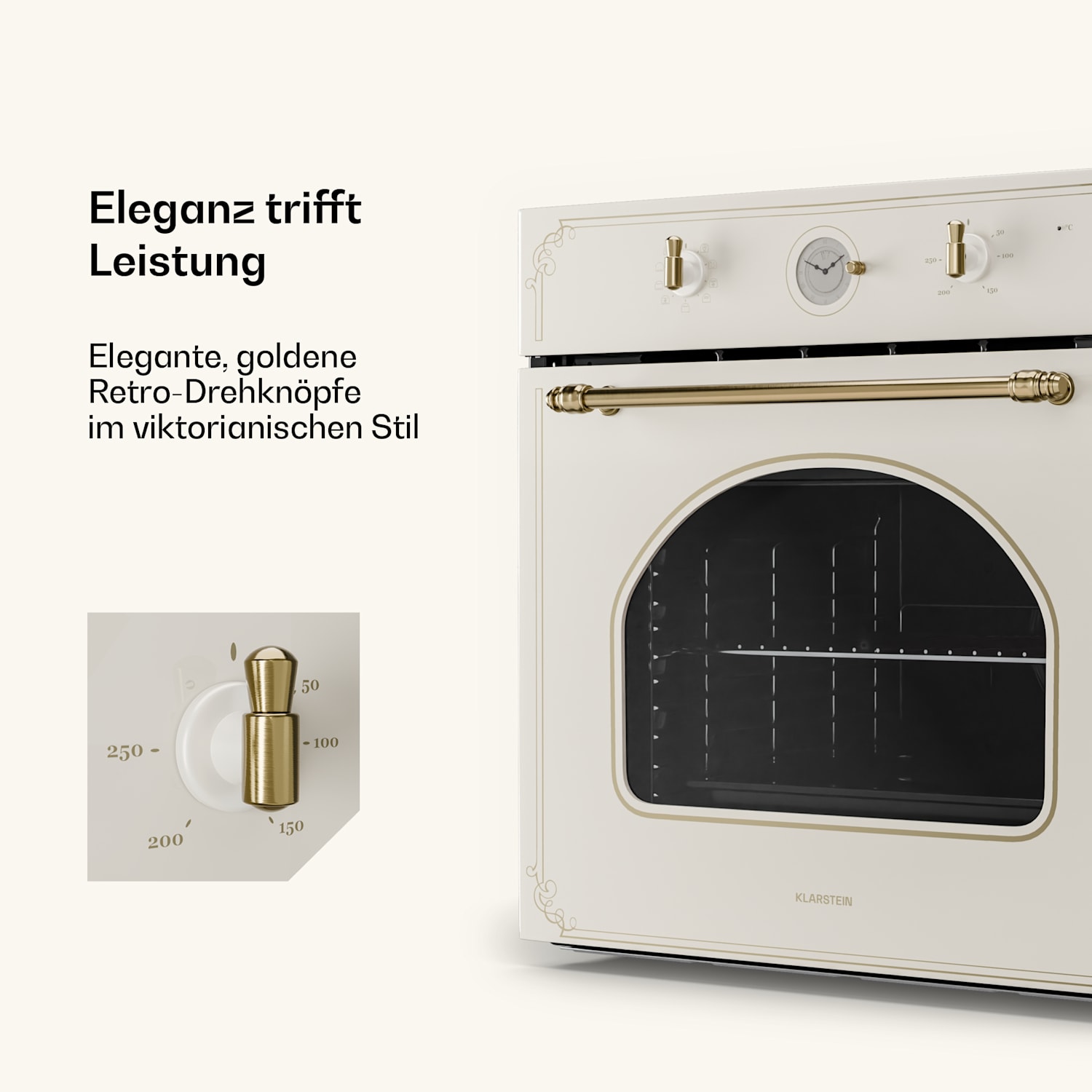 Victoria Einbaubackofen Retro-Design 9 Funktionen 50-250°C elfenbein Vintage-Creme