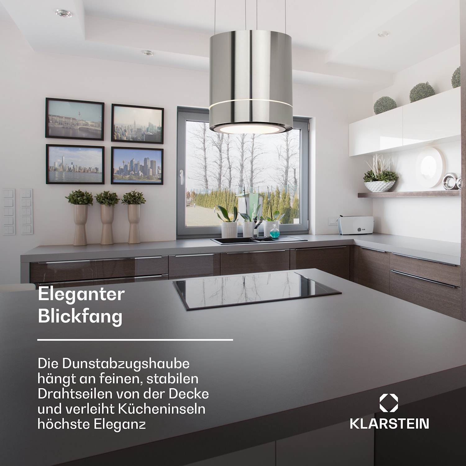 Tron Ambience Inselabzugshaube Ø38cm Umluft 540m³/h LED Edelstahl Edelstahl