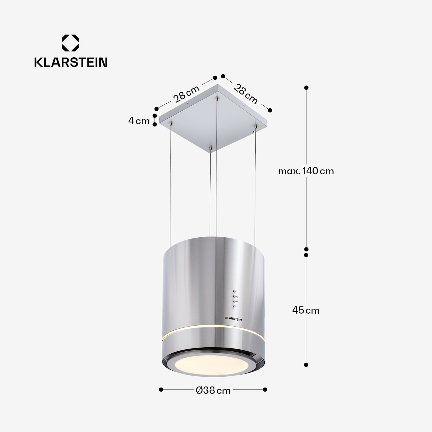 Tron Ambience Inselabzugshaube Ø38cm Umluft 540m³/h LED Edelstahl Edelstahl