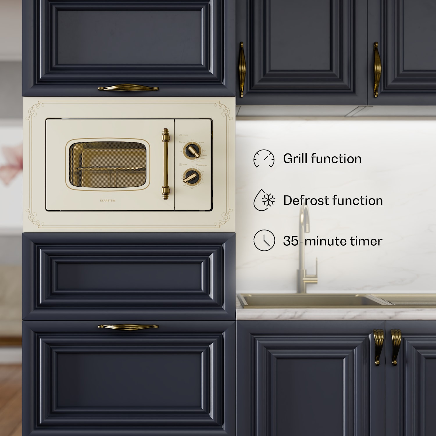 Victoria 20 built-in microwave, 20 l, 800 W, grill: 1000 W, ivory Vintage Cream