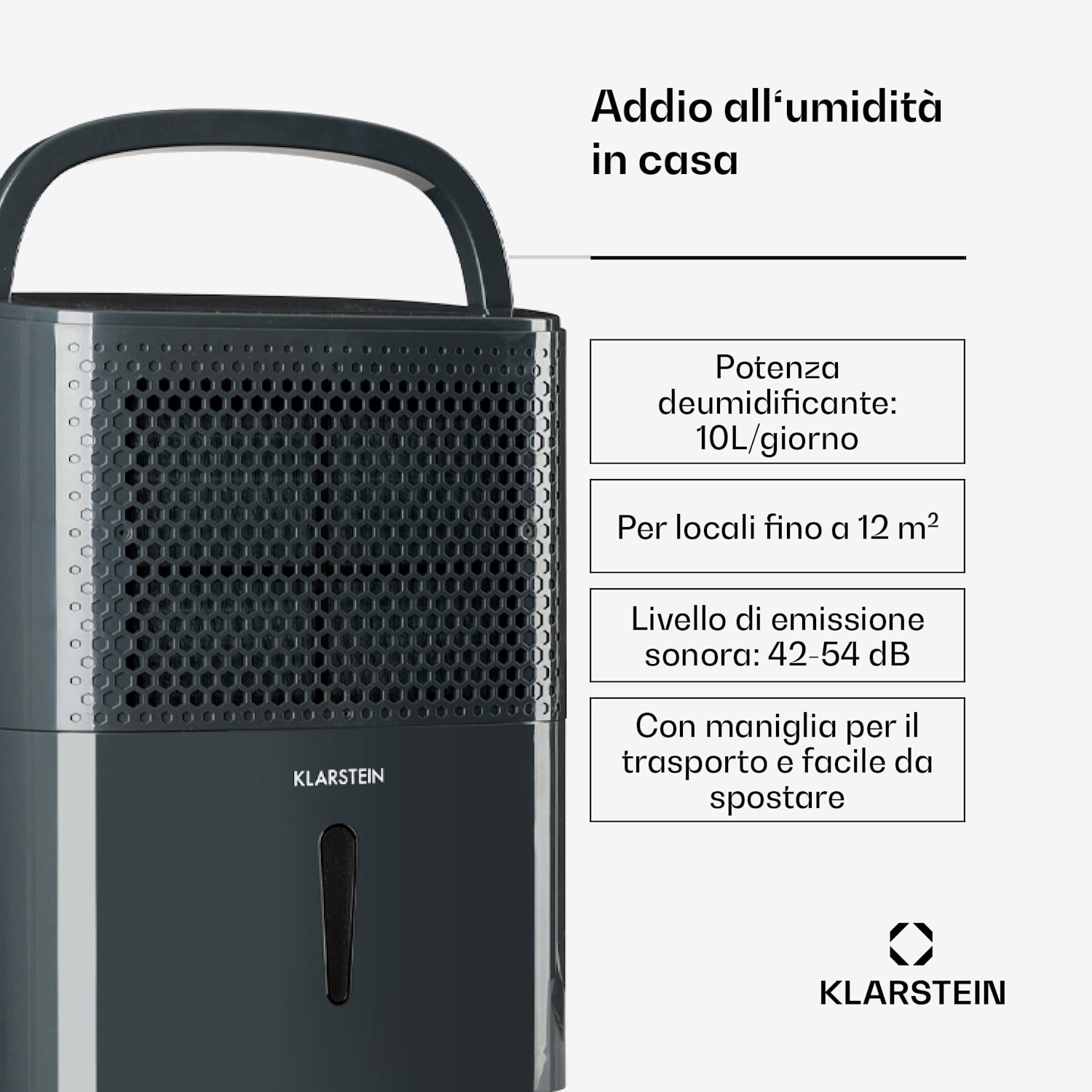 DryFy 10 Deumidificatore 240W 10l/d 100m³/h 15-20m² 10L/24h | Antracite