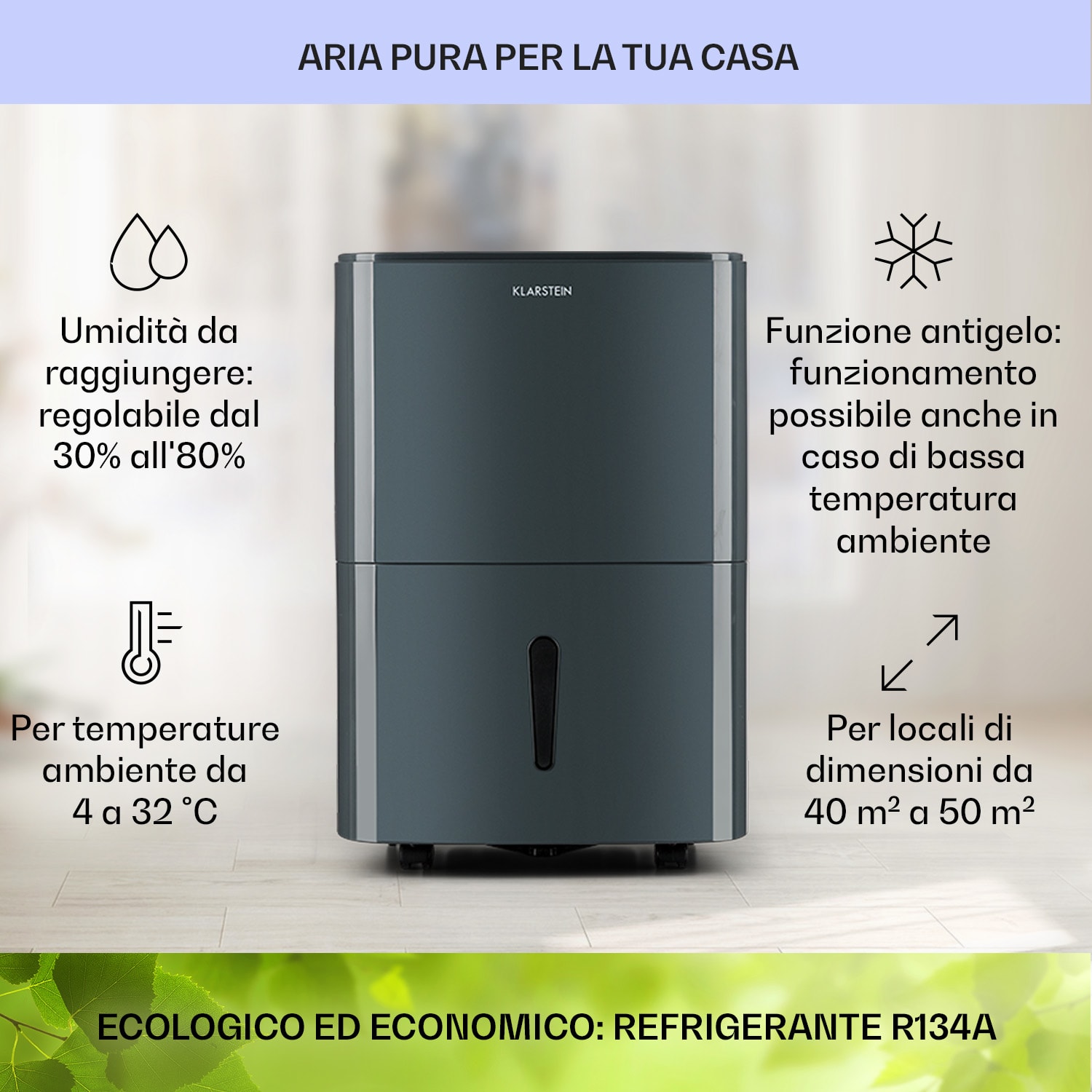 DryFy20 Deumidificatore 420W 20l/d 230m³/h 40-50m² DrySelect 45dB antracite 20l/24h | Antracite